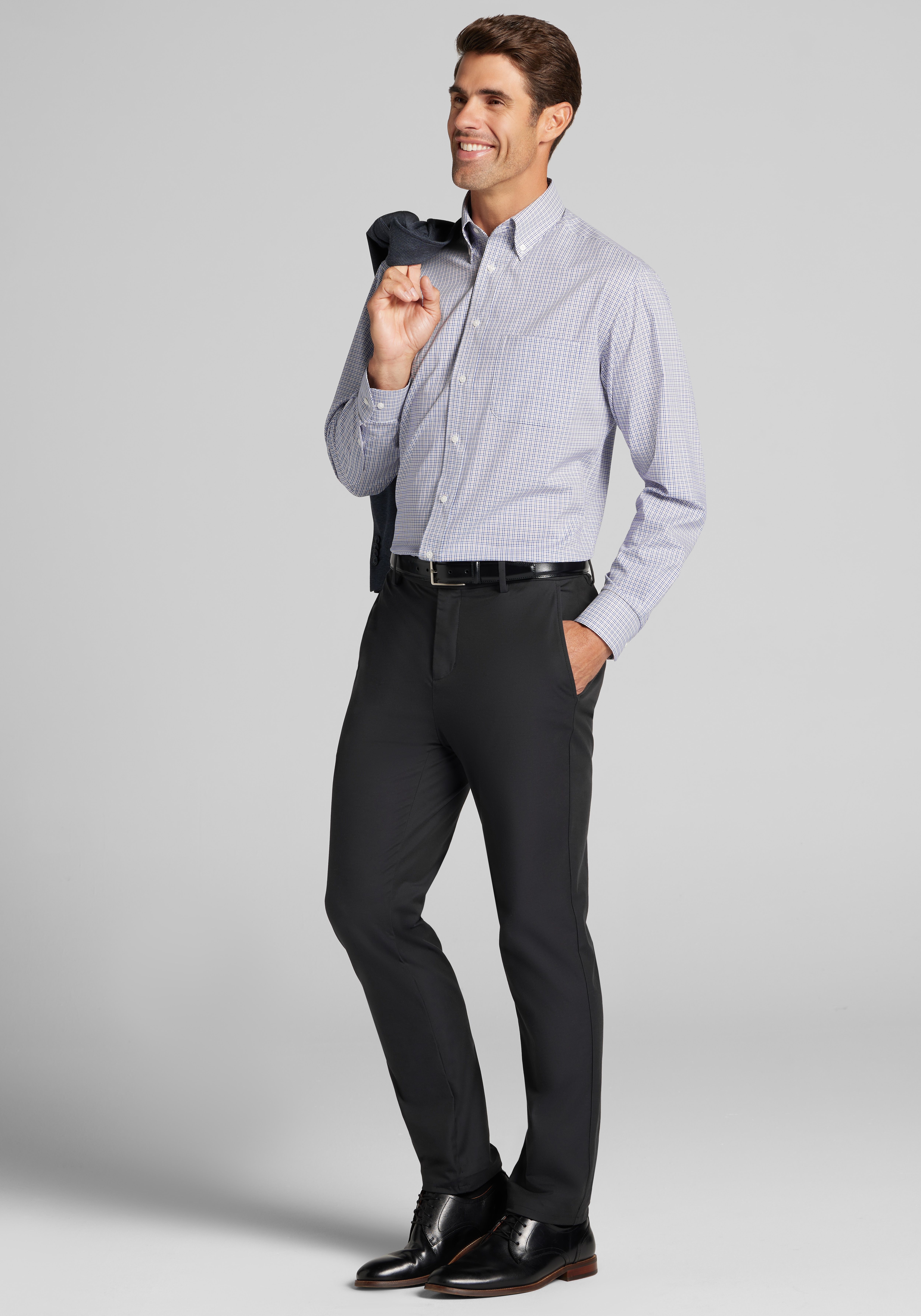 Jos. A. Bank Traditional Fit Mini Plaid Comfort Stretch Dress Shirt