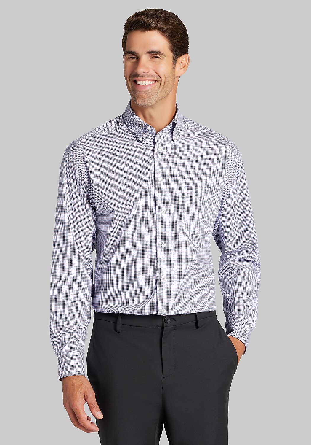 Jos. A. Bank Traditional Fit Mini Plaid Comfort Stretch Dress Shirt