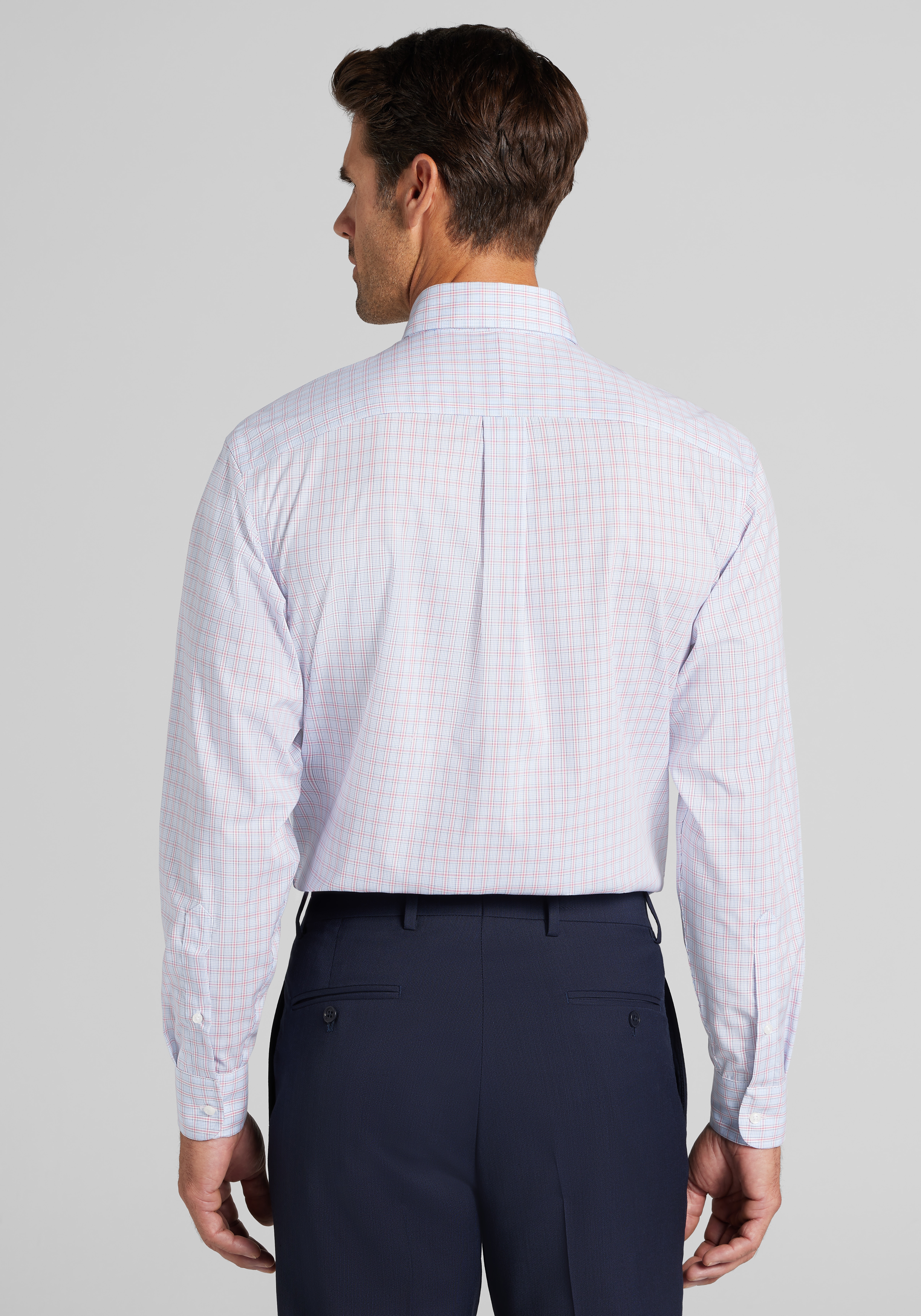 Jos. A. Bank Comfort Stretch Traditional Fit Button-Down Collar Plaid Dress Shirt