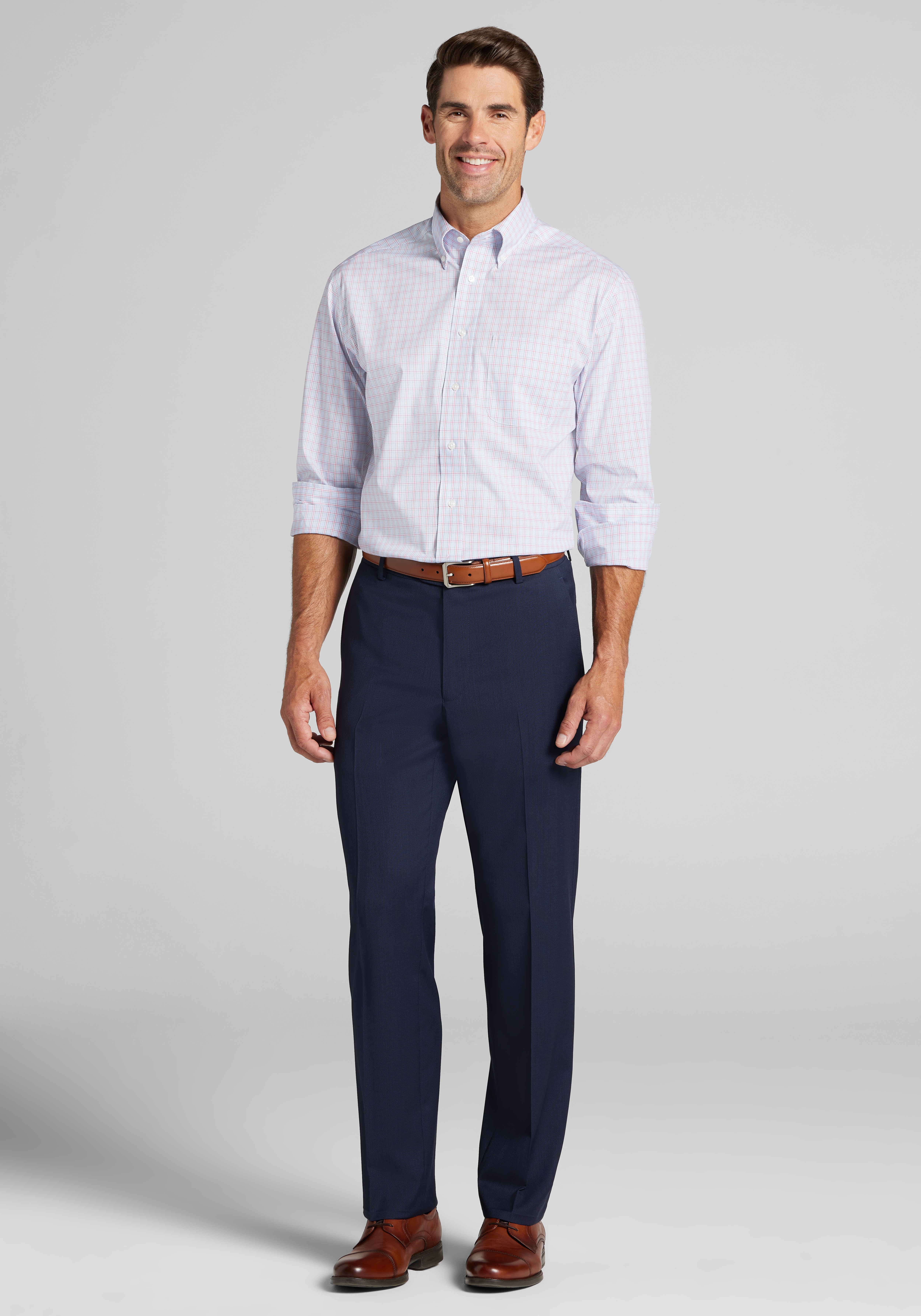 Jos. A. Bank Comfort Stretch Traditional Fit Button-Down Collar Plaid Dress Shirt