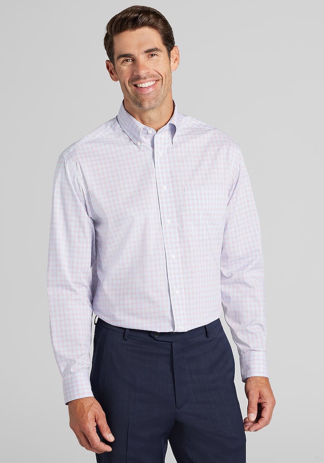 Jos. A. Bank Comfort Stretch Traditional Fit Button-Down Collar Plaid Dress Shirt
