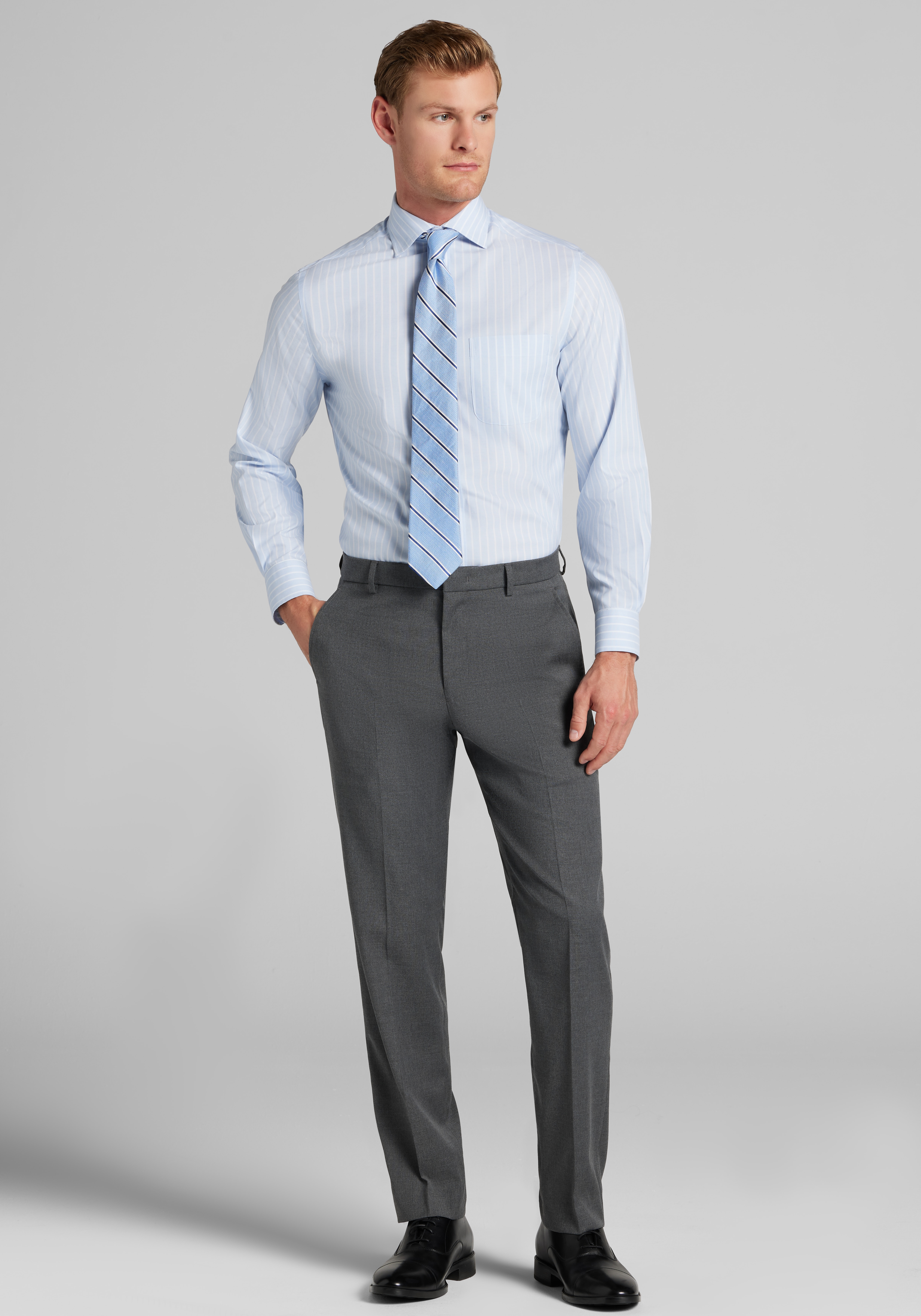 Traveler® Collection Slim Fit Spread Collar Stripe Dress Shirt