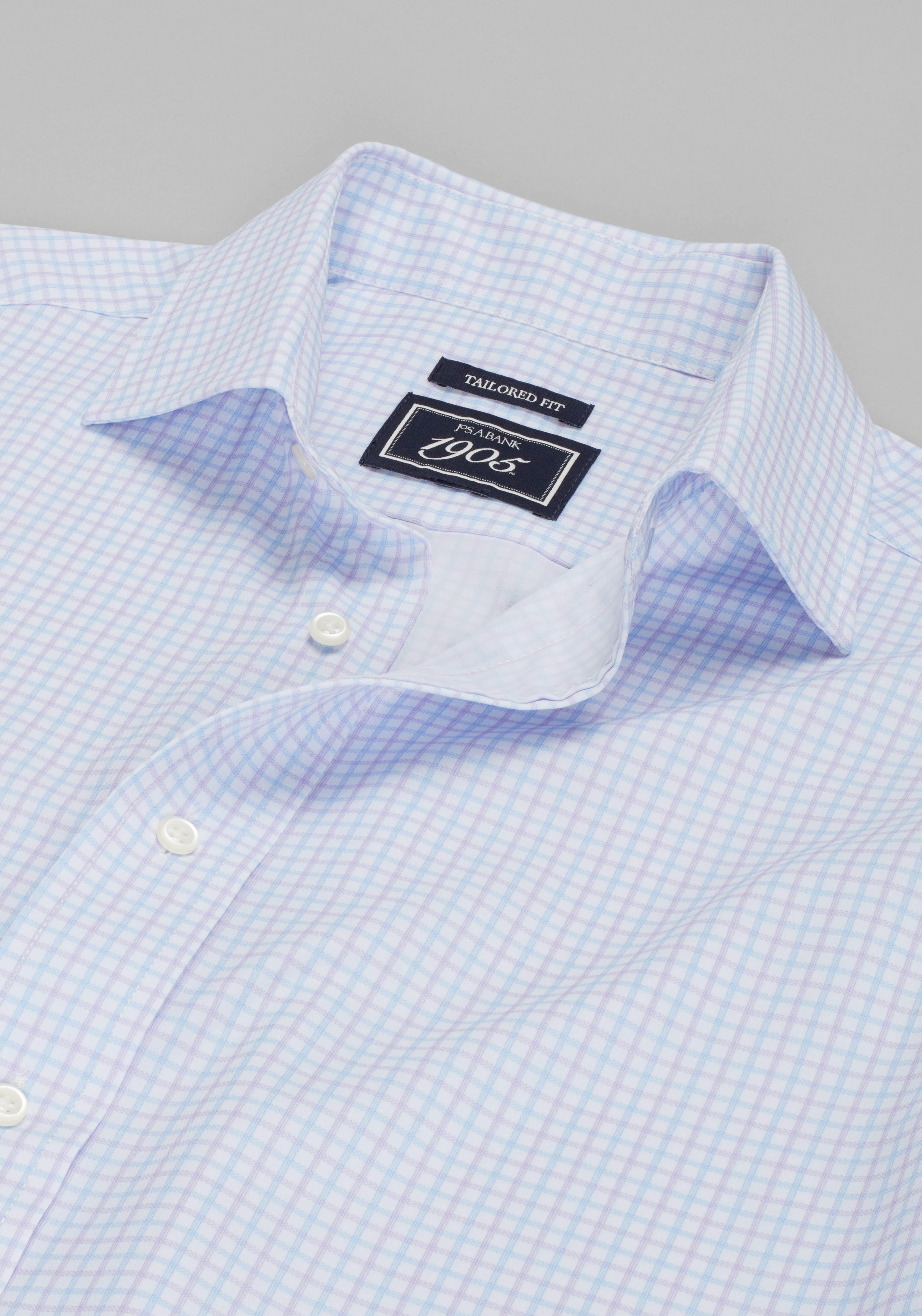 1905 Collection Tailored Fit Spread Collar Grid 4-Way Stretch Dress Shirt