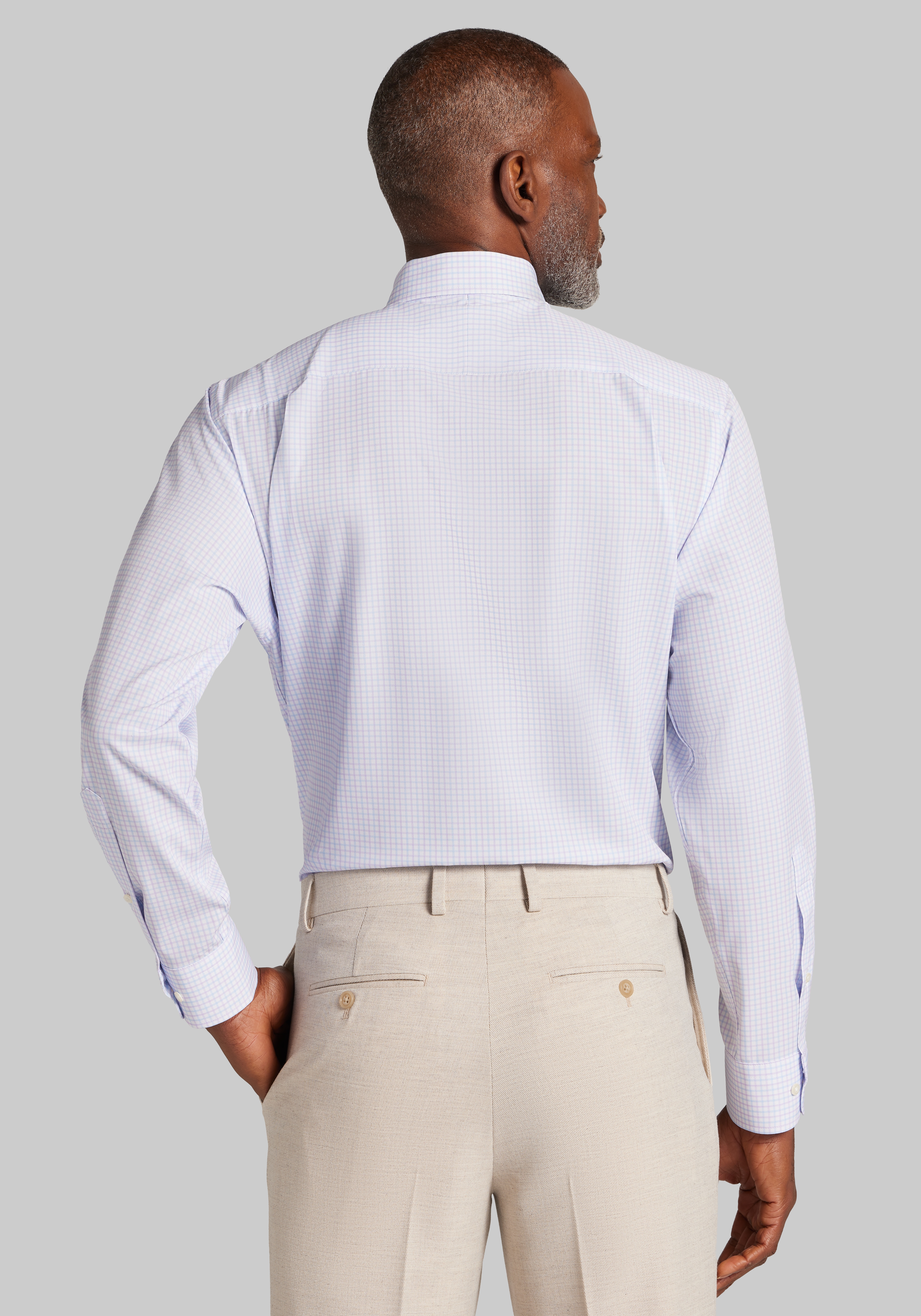 1905 Collection Tailored Fit Spread Collar Grid 4-Way Stretch Dress Shirt