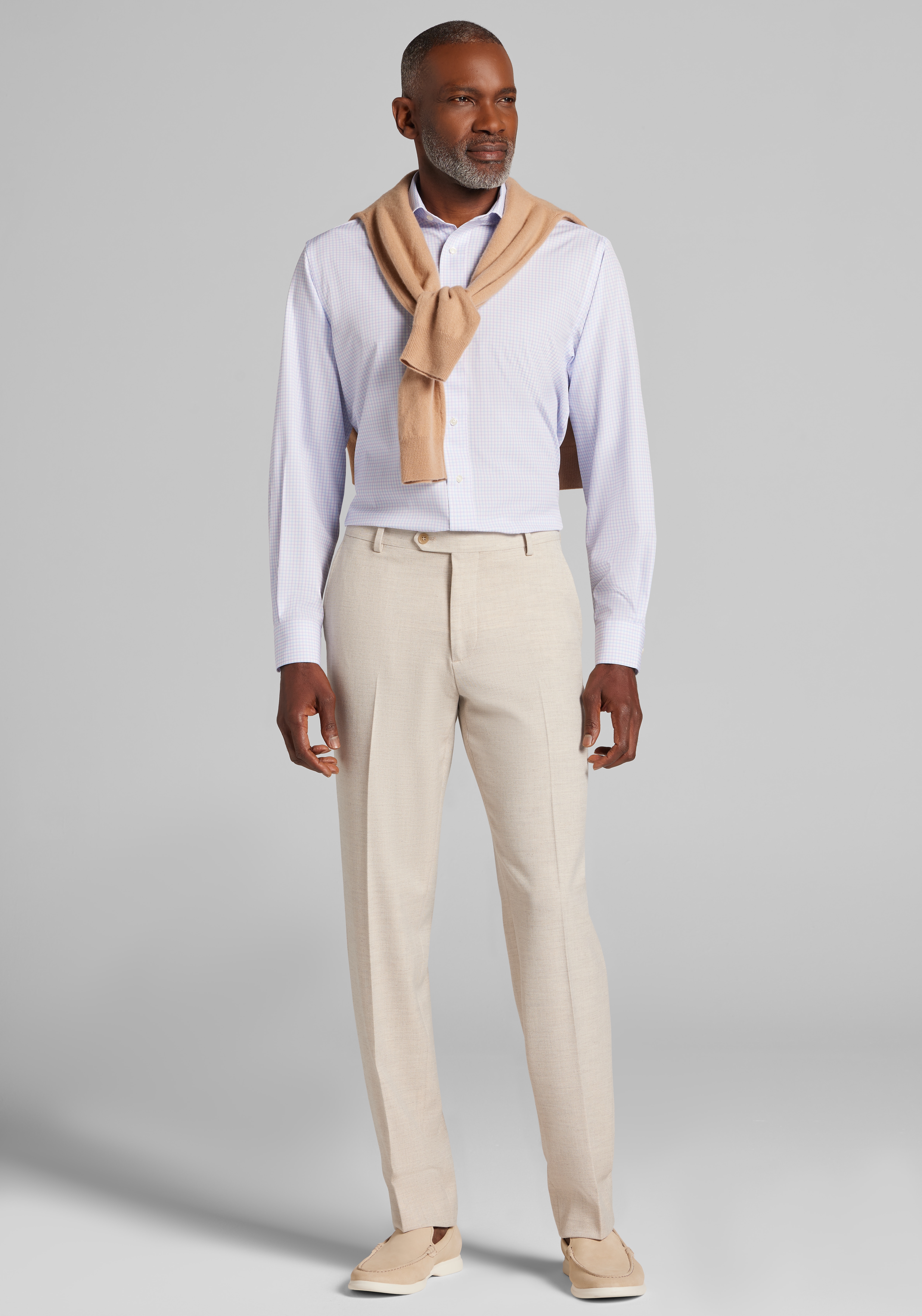 1905 Collection Tailored Fit Spread Collar Grid 4-Way Stretch Dress Shirt