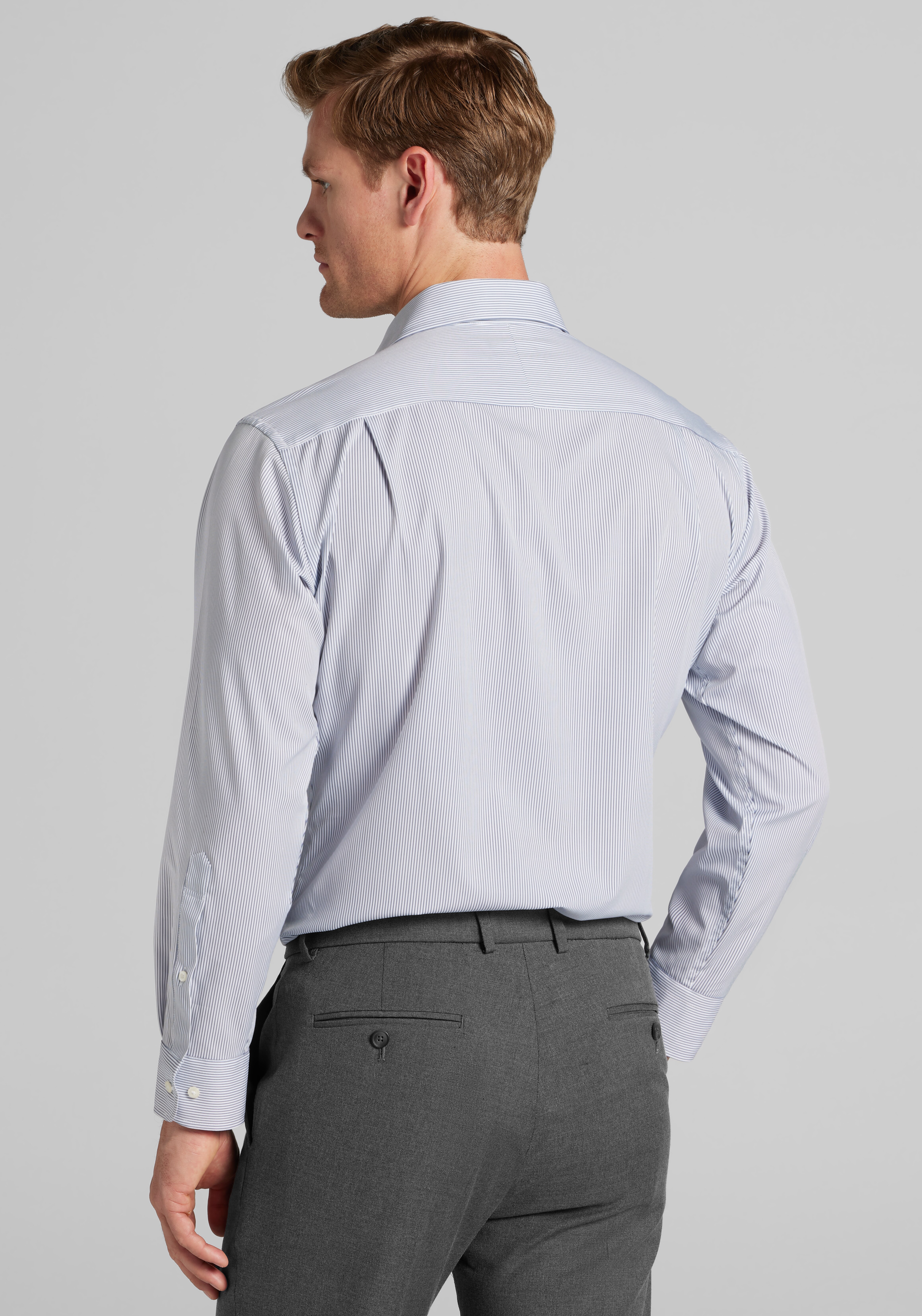 1905 Collection Tailored Fit Spread Collar Stripe 4-Way Stretch Dress Shirt
