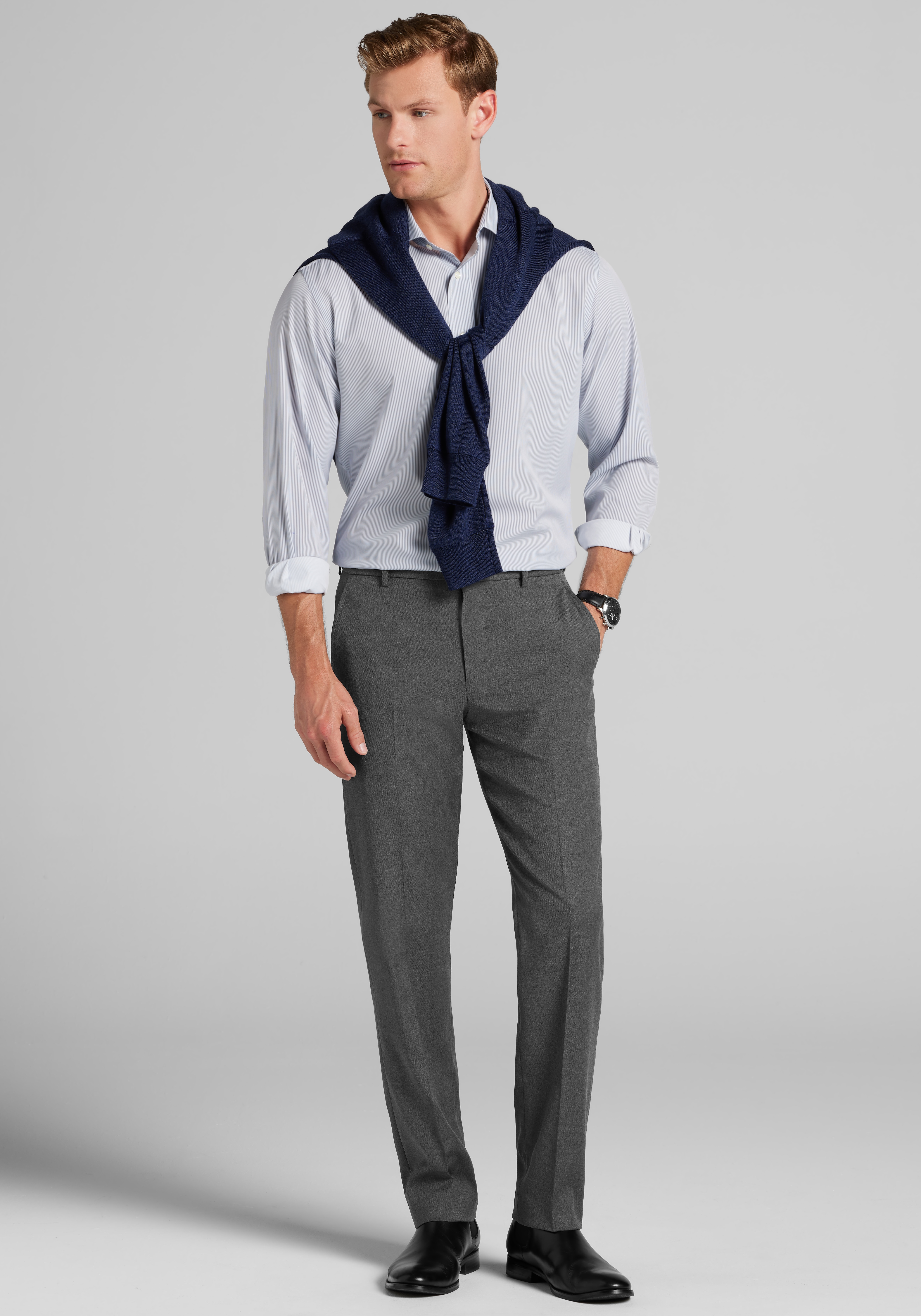 1905 Collection Tailored Fit Spread Collar Stripe 4-Way Stretch Dress Shirt