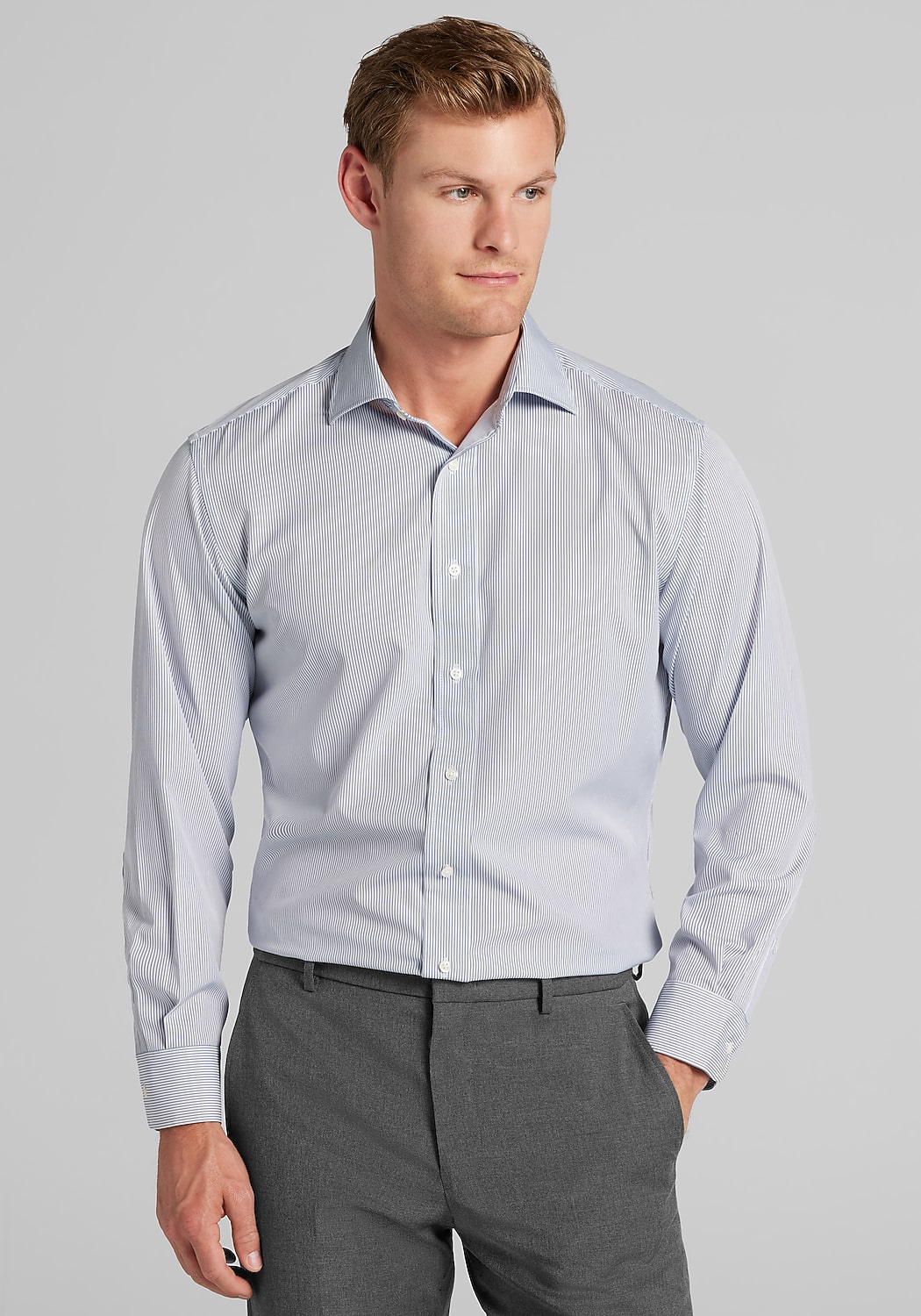 1905 Collection Tailored Fit Spread Collar Stripe 4-Way Stretch Dress Shirt