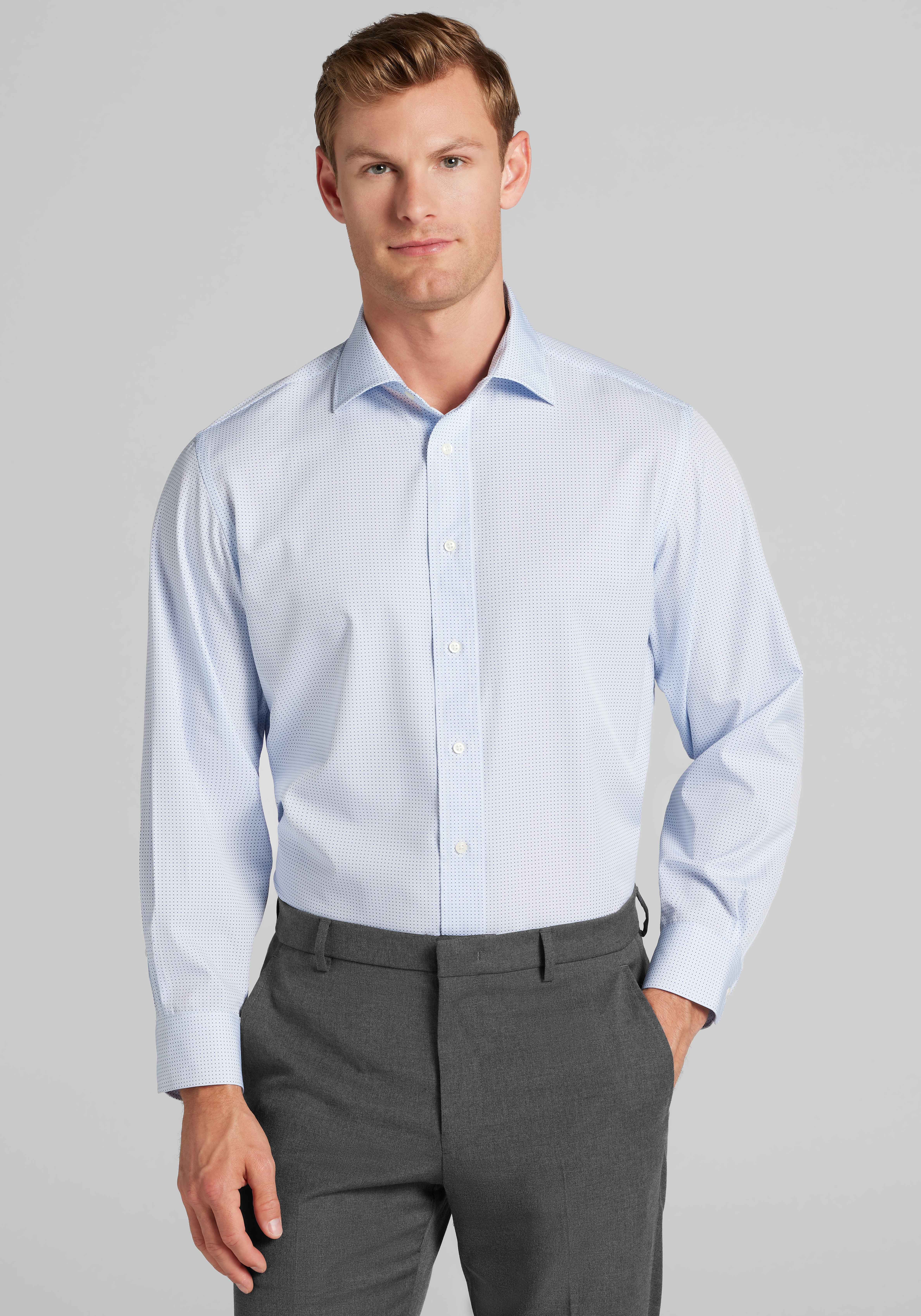 Men's Dress Shirts, 1905 Collection Tailored Fit Spread Collar Micro Medallion 4-Way Stretch Dress Shirt - Jos A Bank
