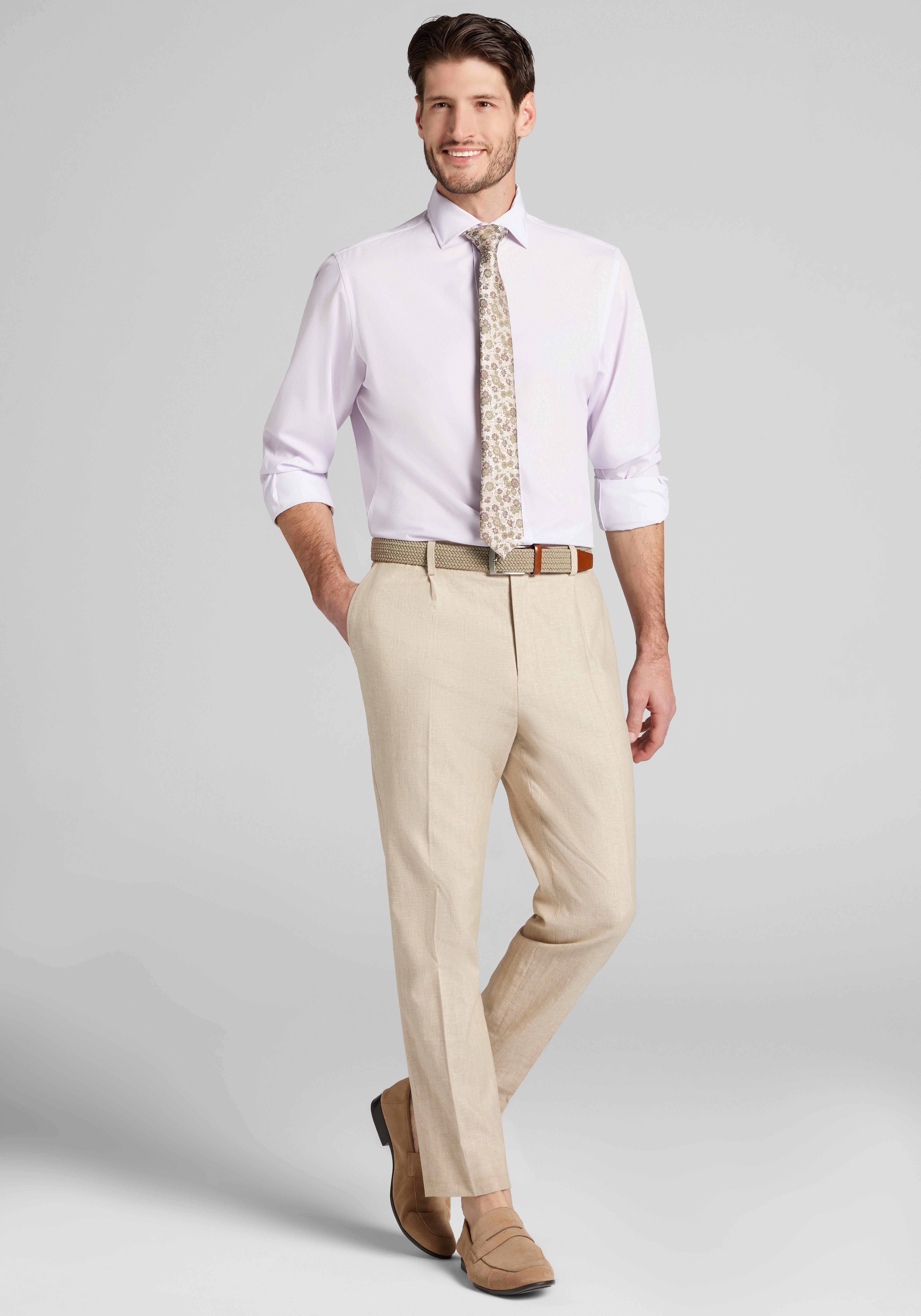 1905 Collection Tailored Fit Spread Collar Geo 4-Way Stretch Dress Shirt