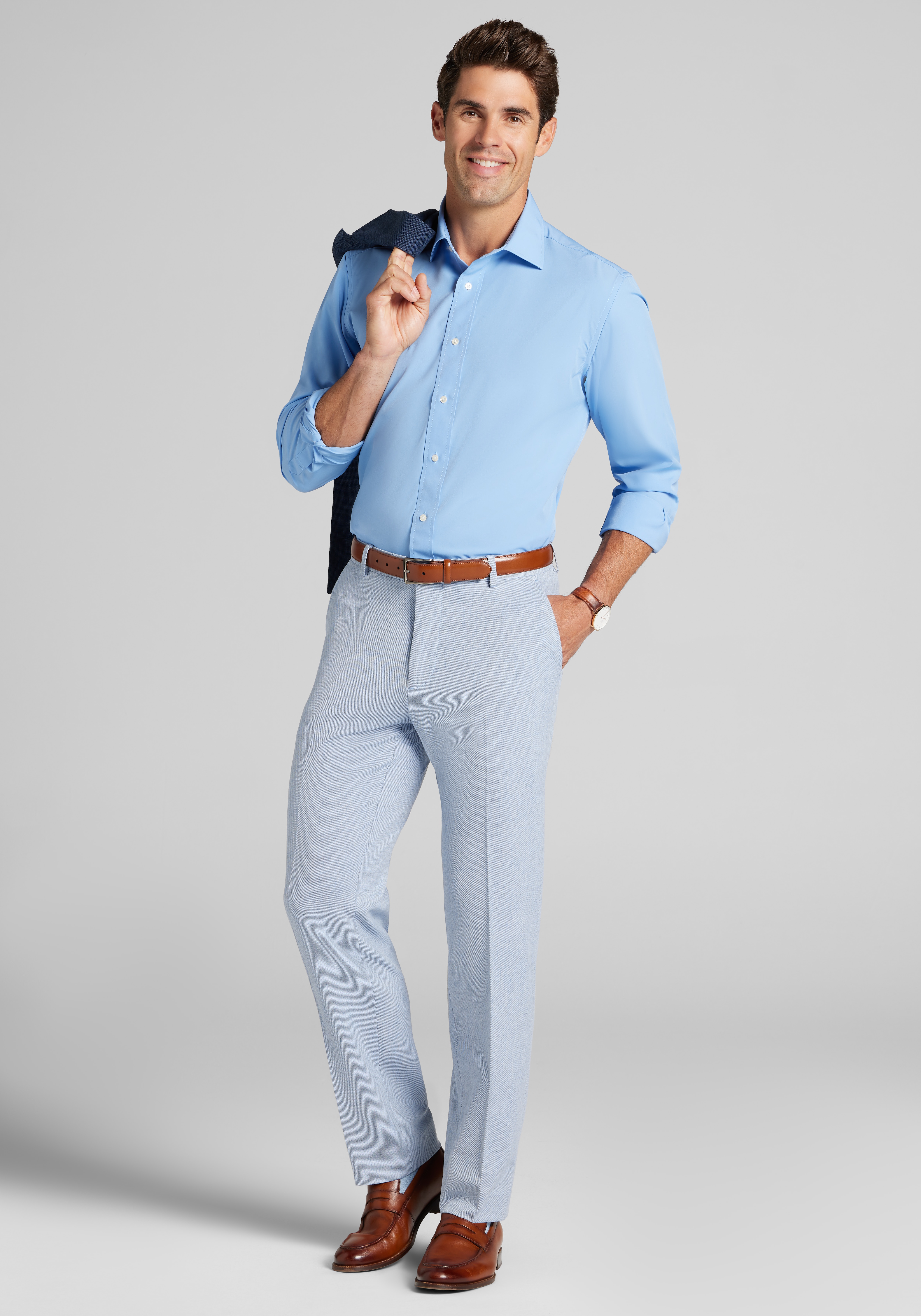 1905 Collection Traditional Fit Spread Collar Solid 4-Way Stretch Dress Shirt