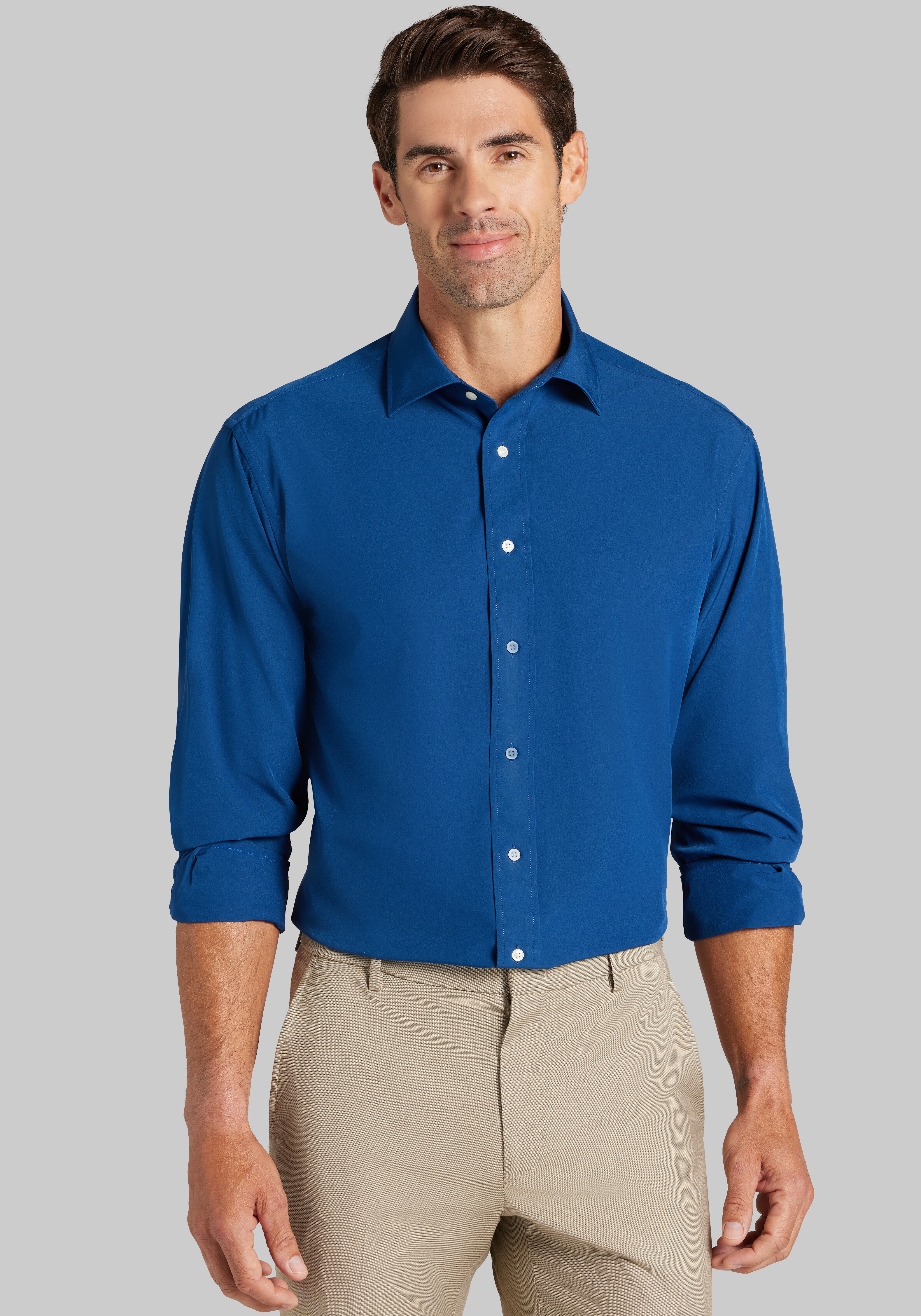 Men's New!, 1905 Collection Traditional Fit Spread Collar Solid 4-Way Stretch Dress Shirt - Jos A Bank