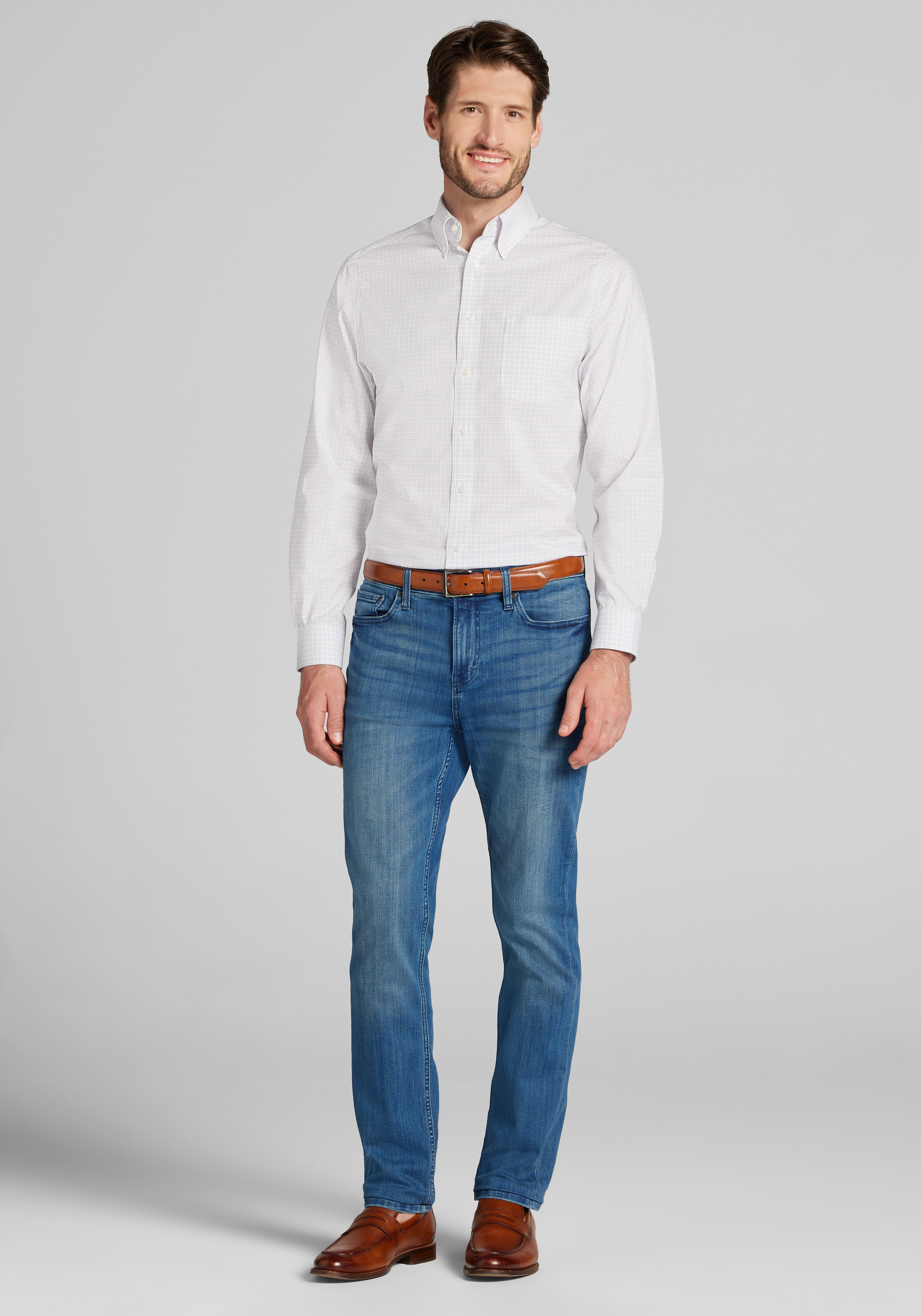 Traveler® Collection Slim Fit Button-Down Collar Plaid Dress Shirt CLEARANCE