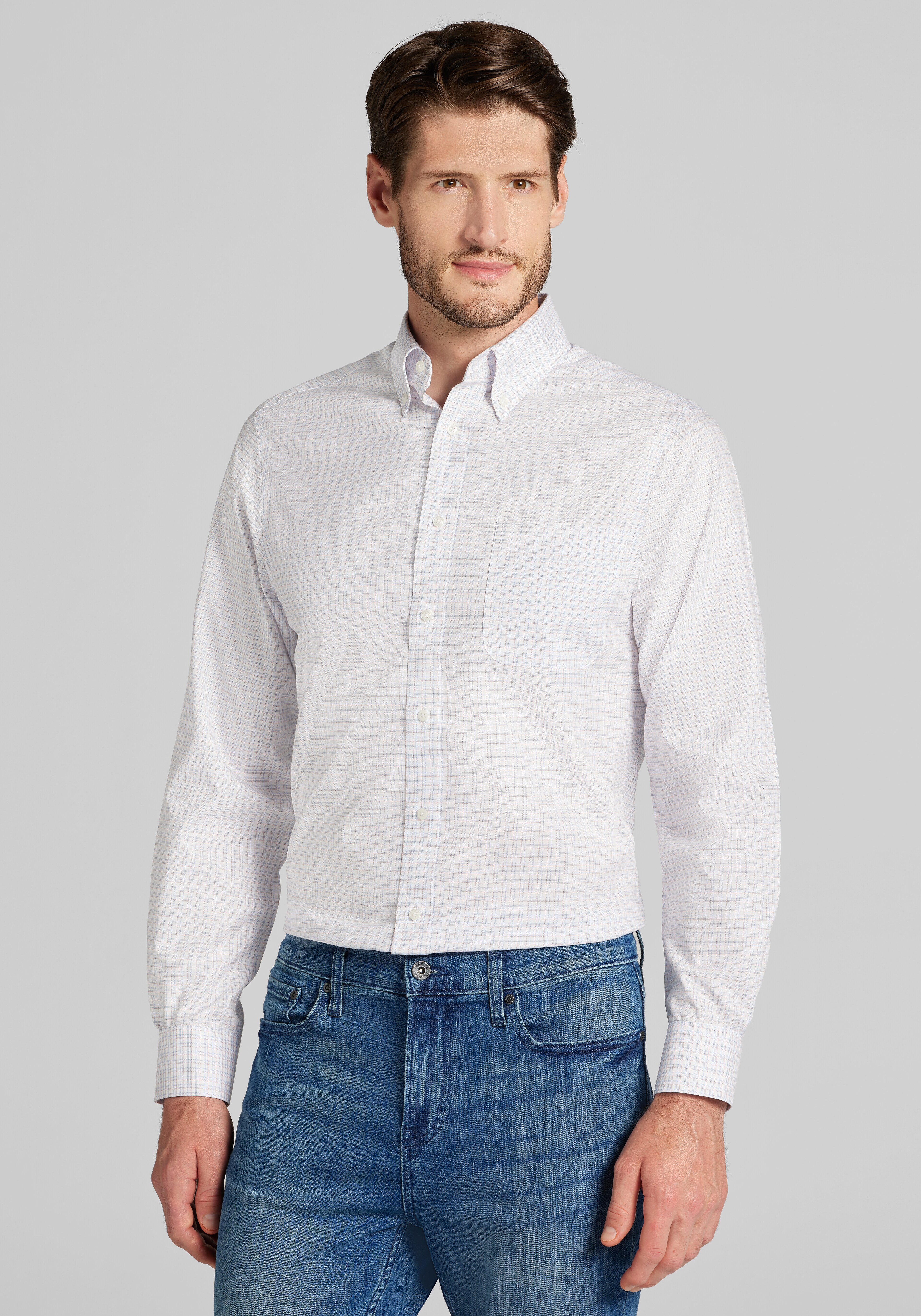 Traveler® Collection Slim Fit Button-Down Collar Plaid Dress Shirt CLEARANCE