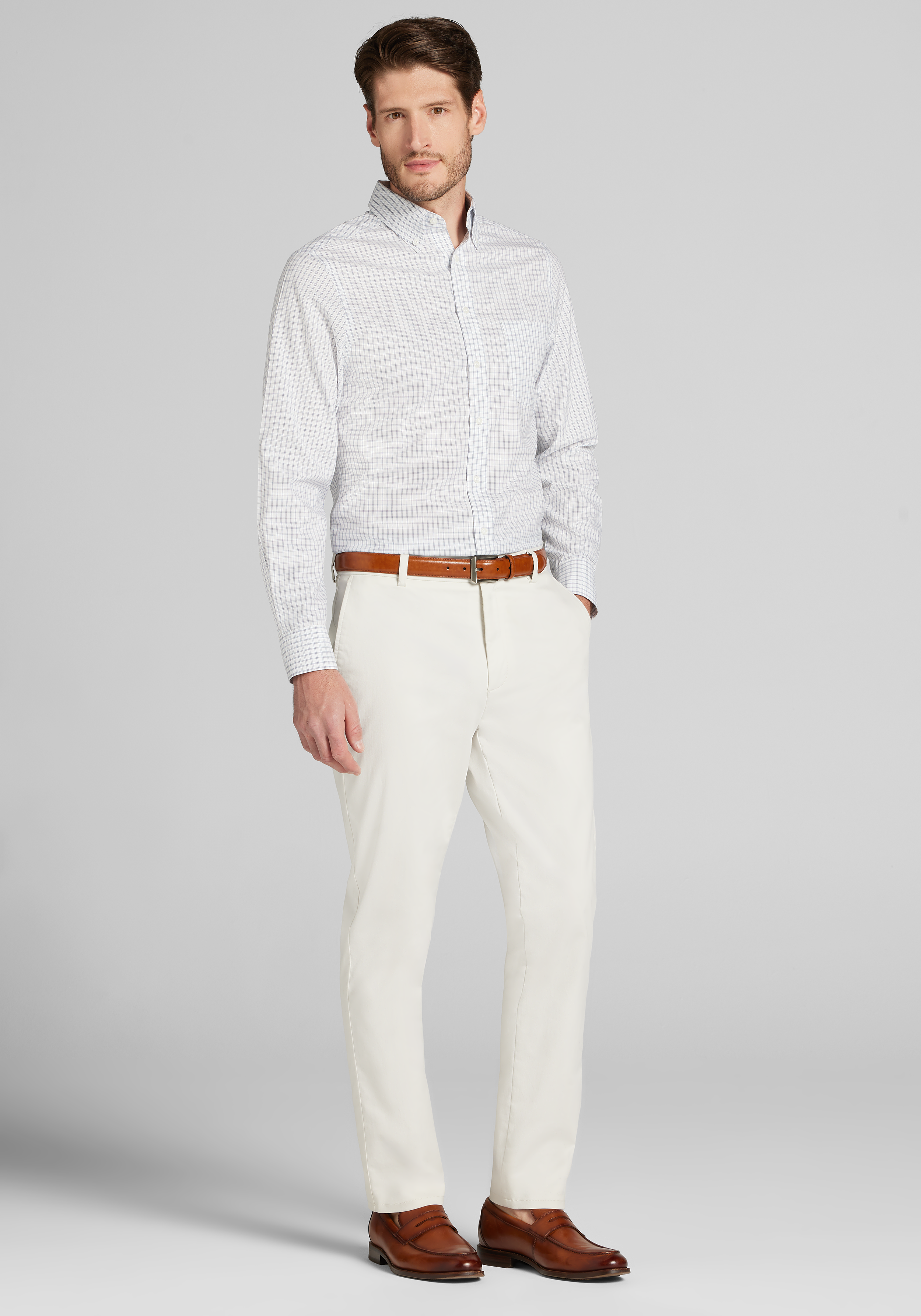 Traveler® Collection Slim Fit Button-Down Collar Grid Dress Shirt