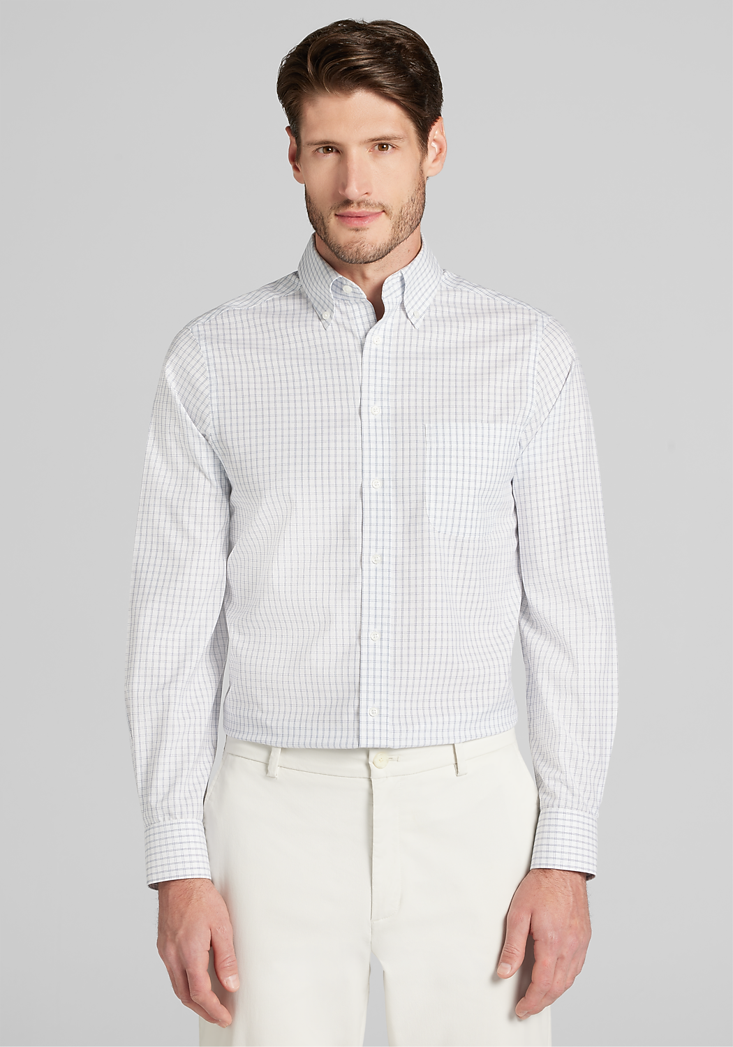 Traveler® Collection Slim Fit Button-Down Collar Grid Dress Shirt
