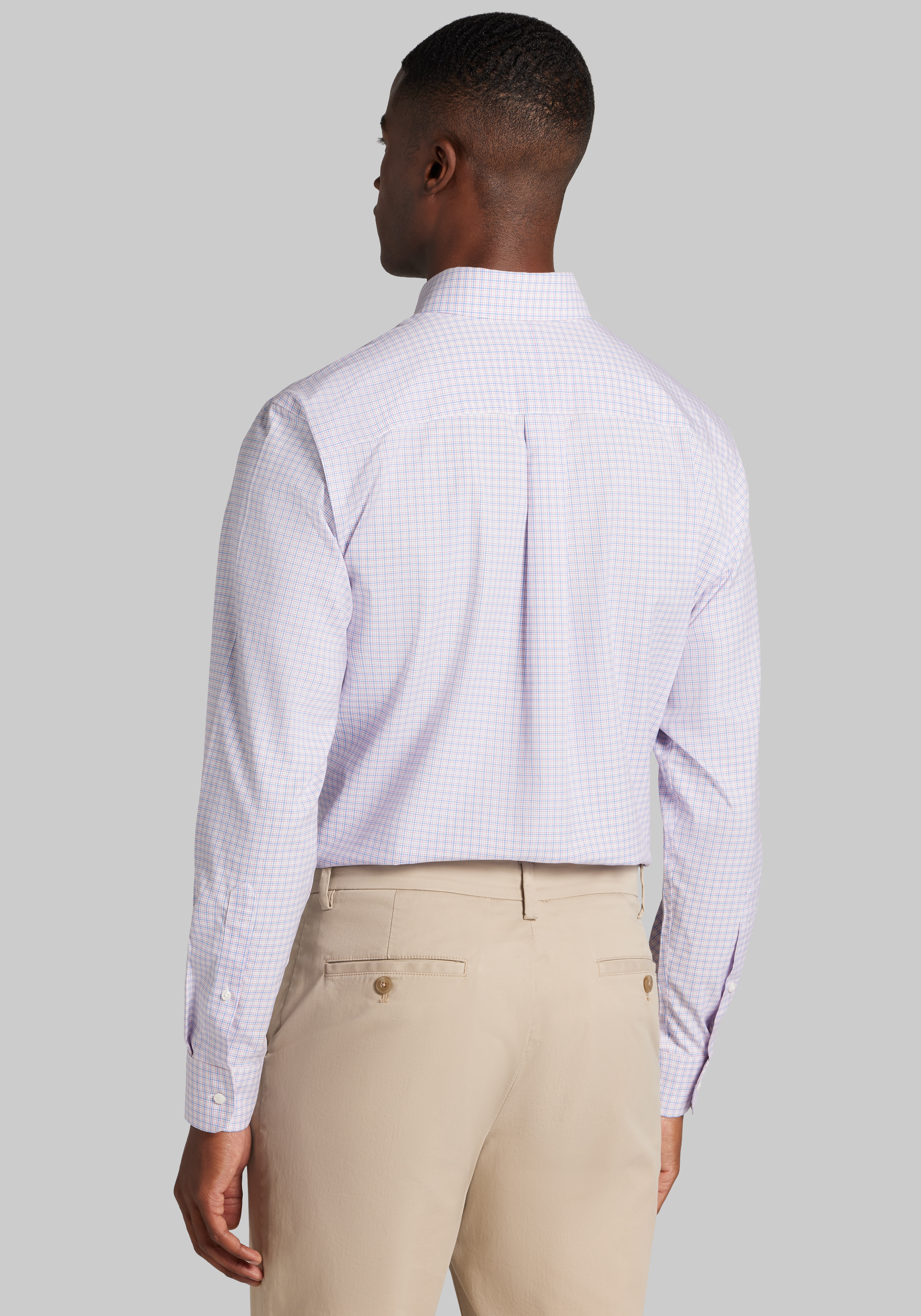 Traveler® Collection Tailored Fit Button-Down Collar Plaid Dress Shirt