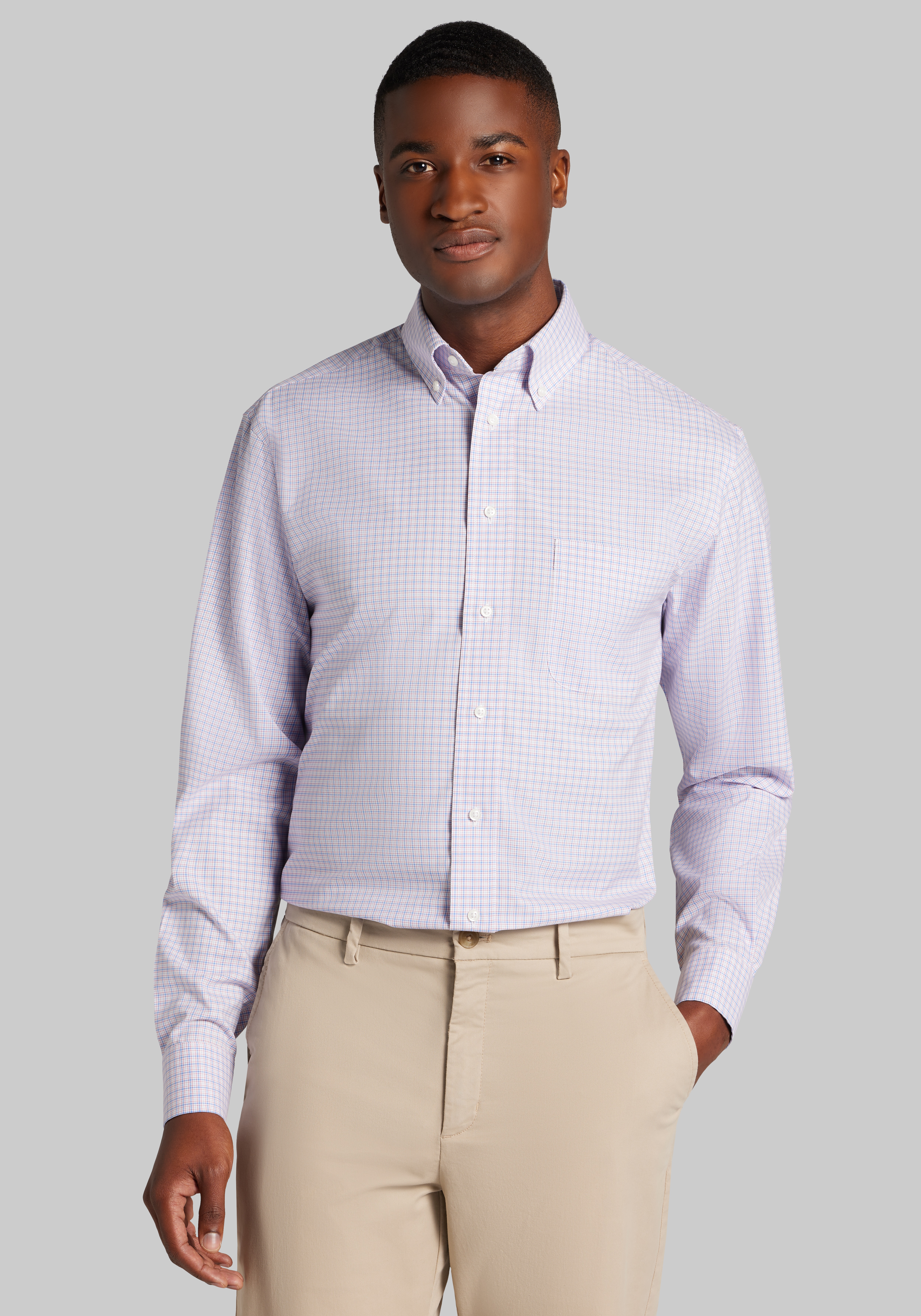 Men's Dress Shirts, Traveler® Collection Tailored Fit Button-Down Collar Plaid Dress Shirt - Jos A Bank