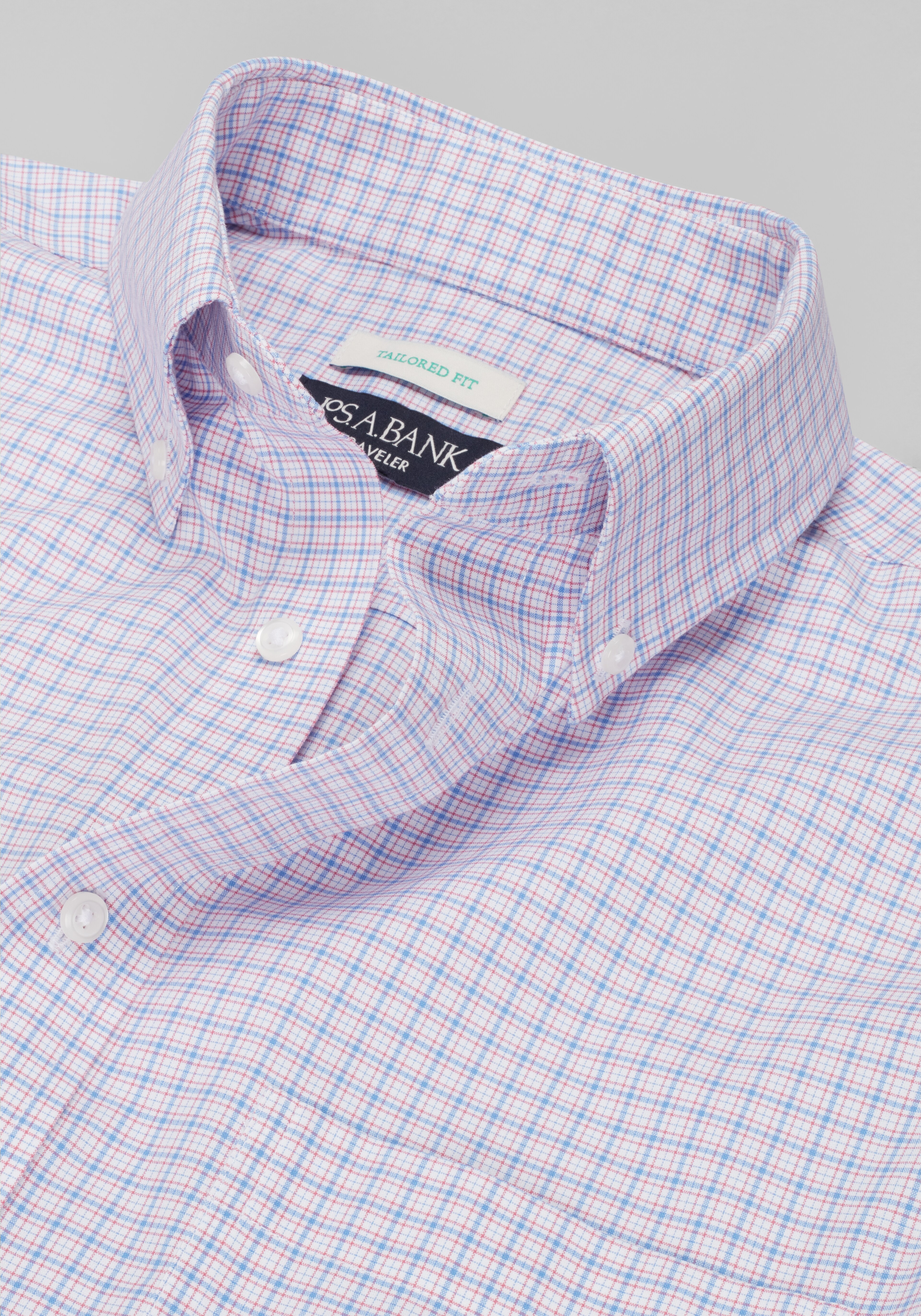 Traveler® Collection Tailored Fit Button-Down Collar Plaid Dress Shirt
