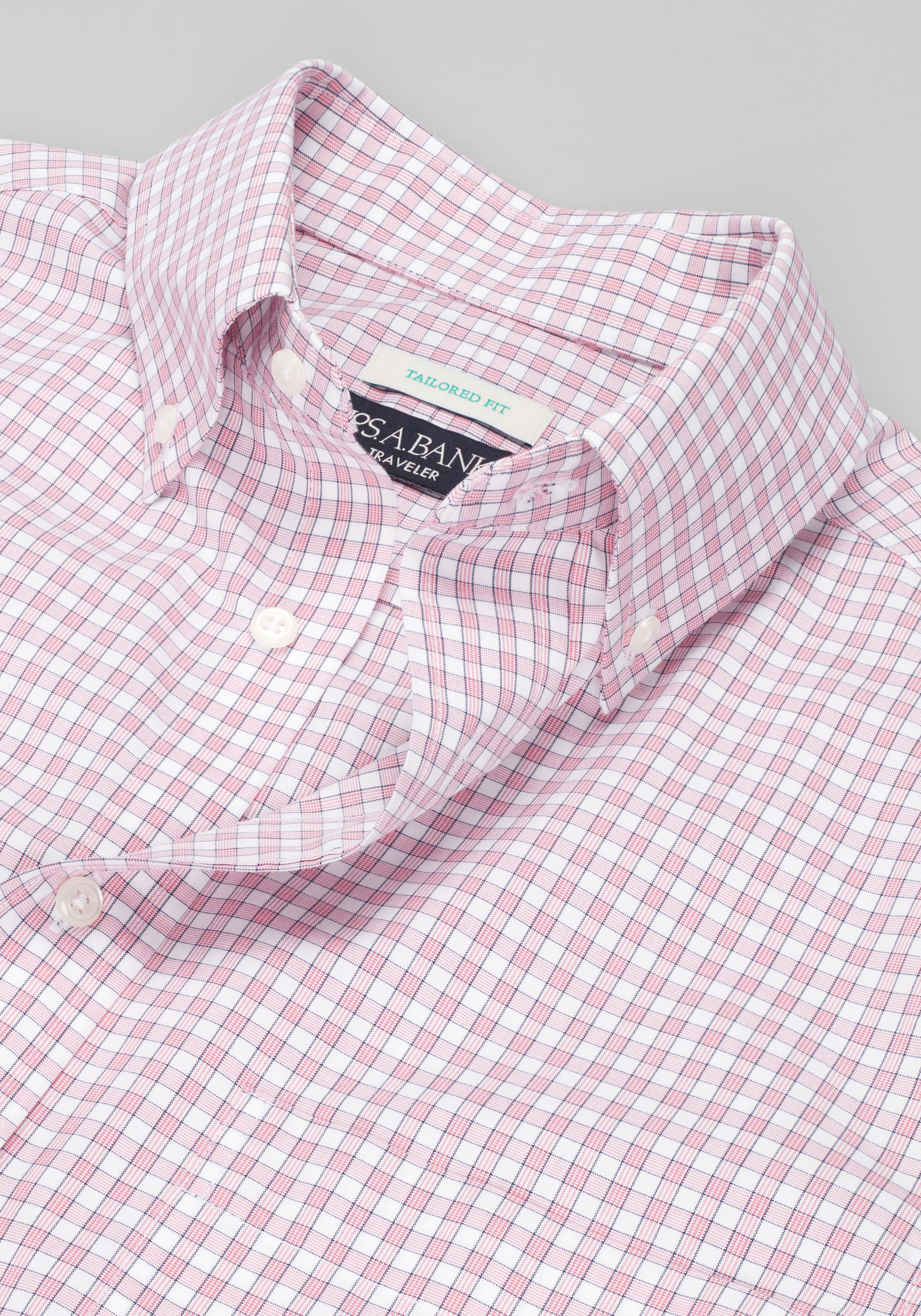 Traveler® Collection Tailored Fit Mini Plaid Dress Shirt