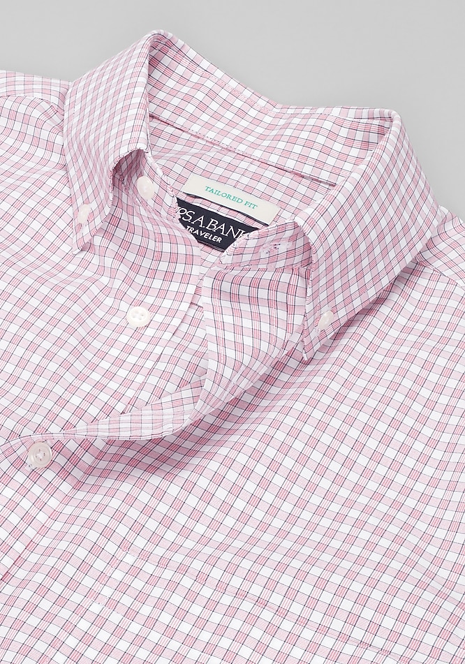Traveler® Collection Tailored Fit Mini Plaid Dress Shirt