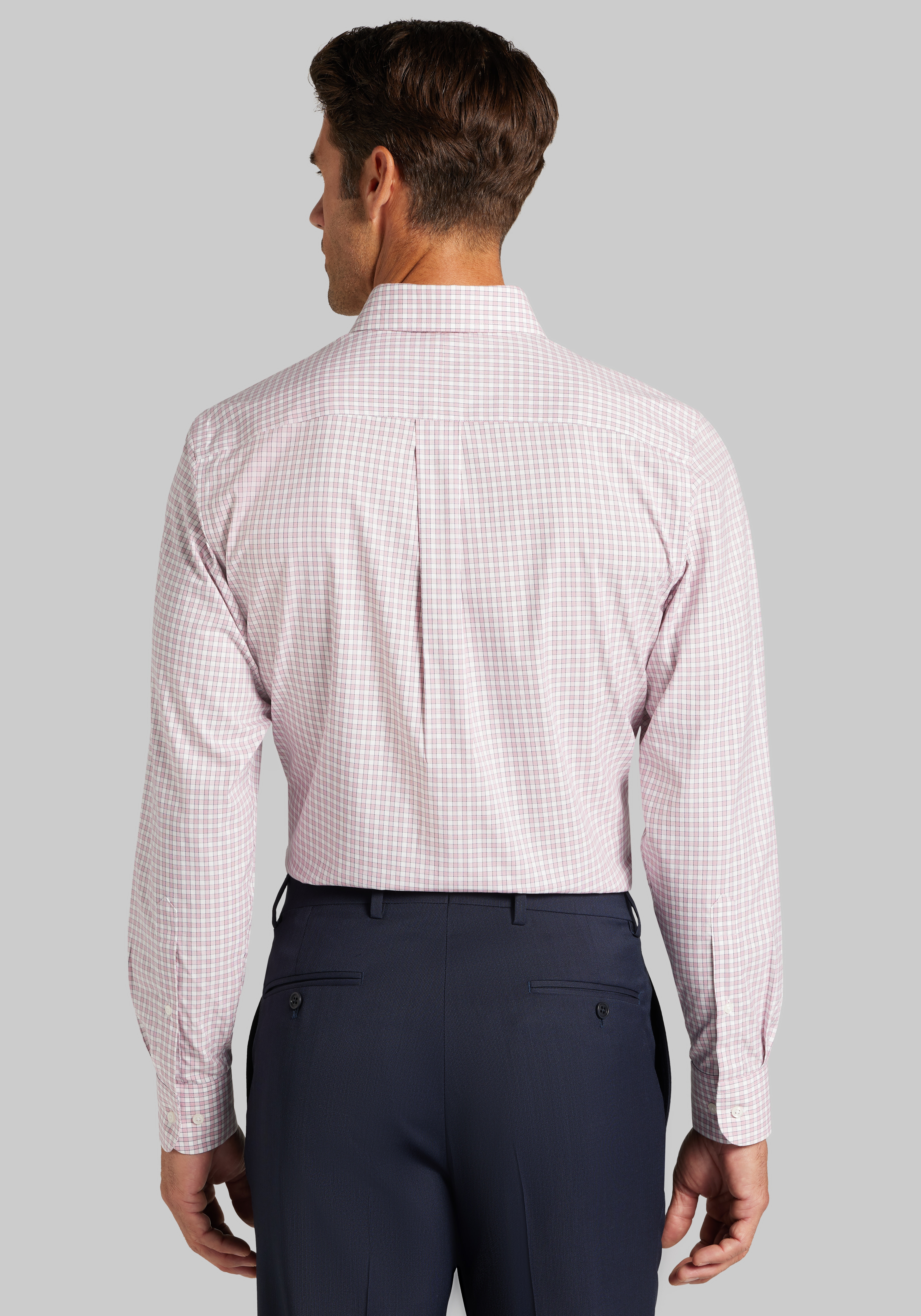 Traveler® Collection Tailored Fit Mini Plaid Dress Shirt