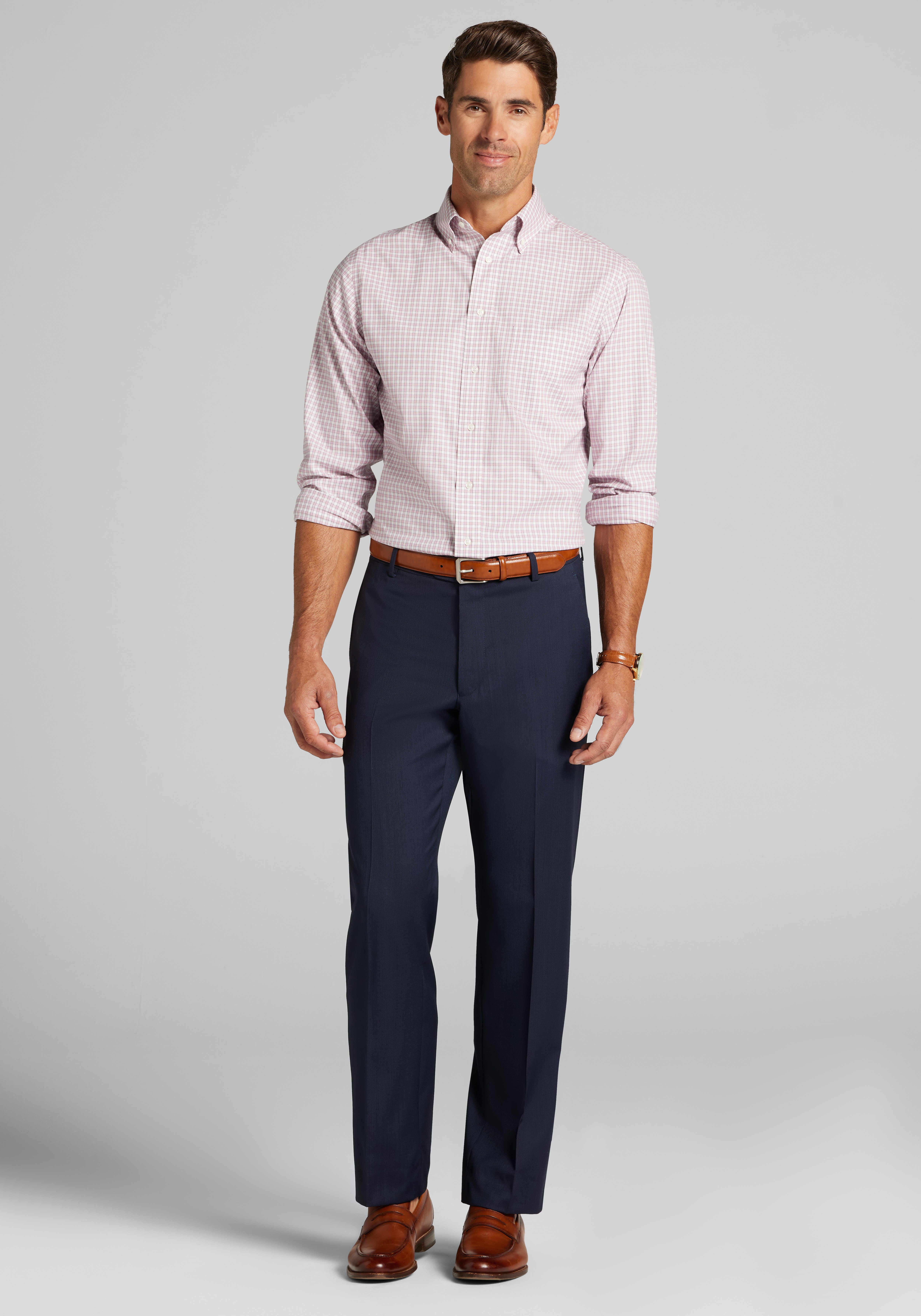 Traveler® Collection Tailored Fit Mini Plaid Dress Shirt