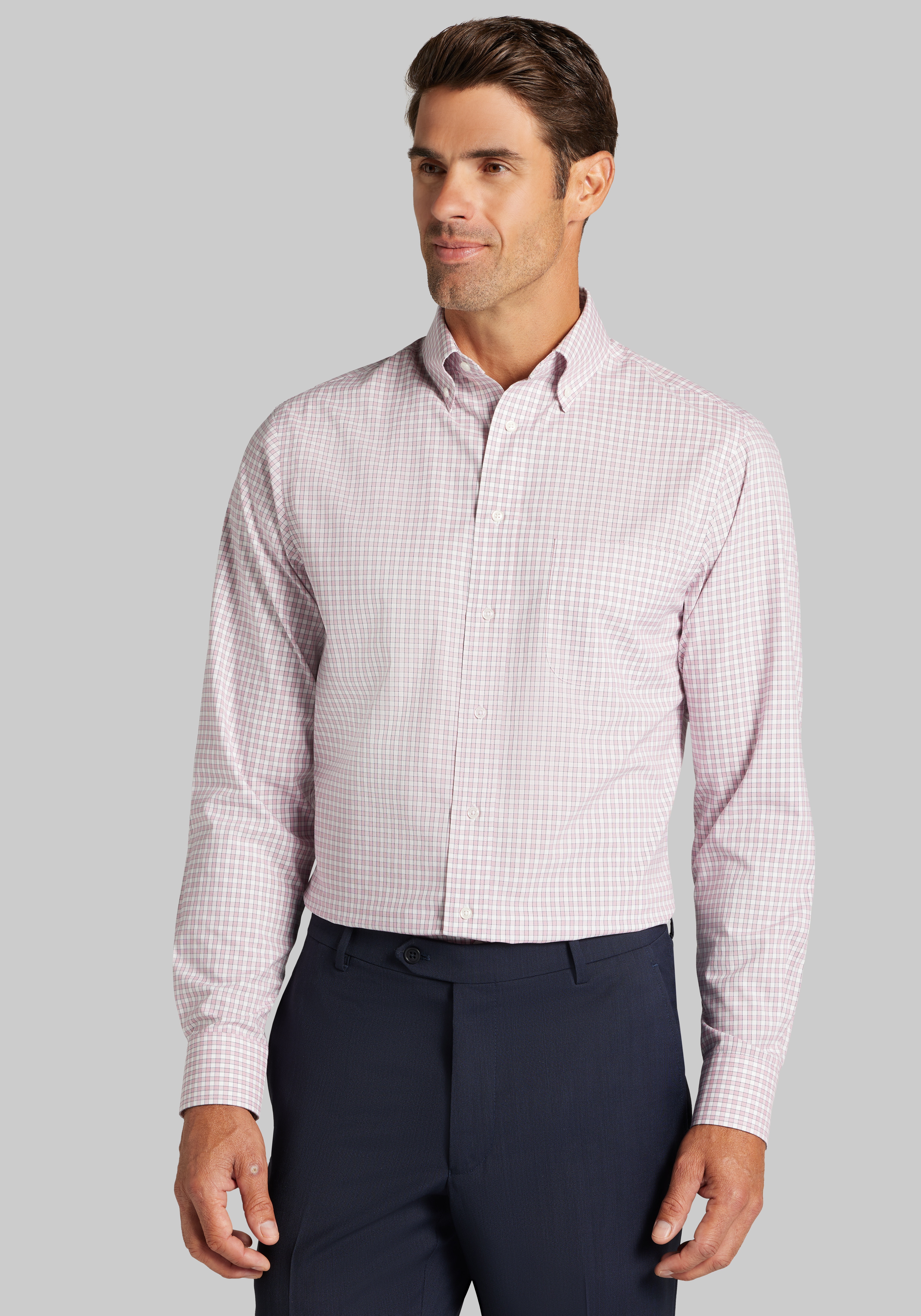 Men's New!, Traveler® Collection Tailored Fit Mini Plaid Dress Shirt - Jos A Bank