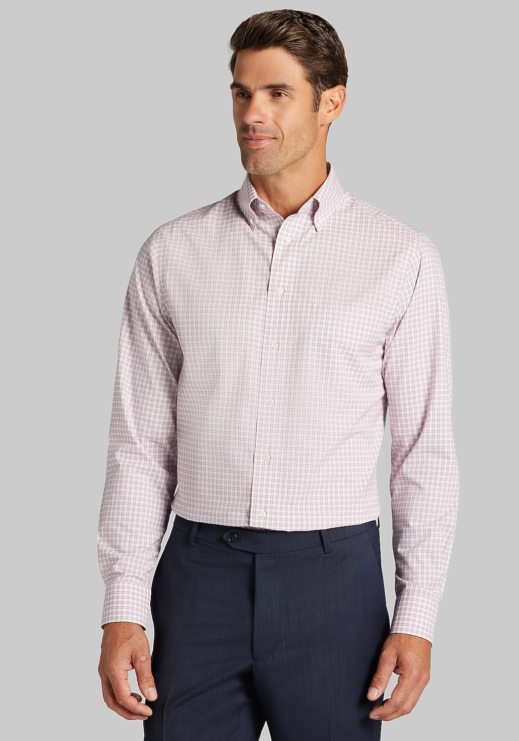 Traveler® Collection Tailored Fit Mini Plaid Dress Shirt
