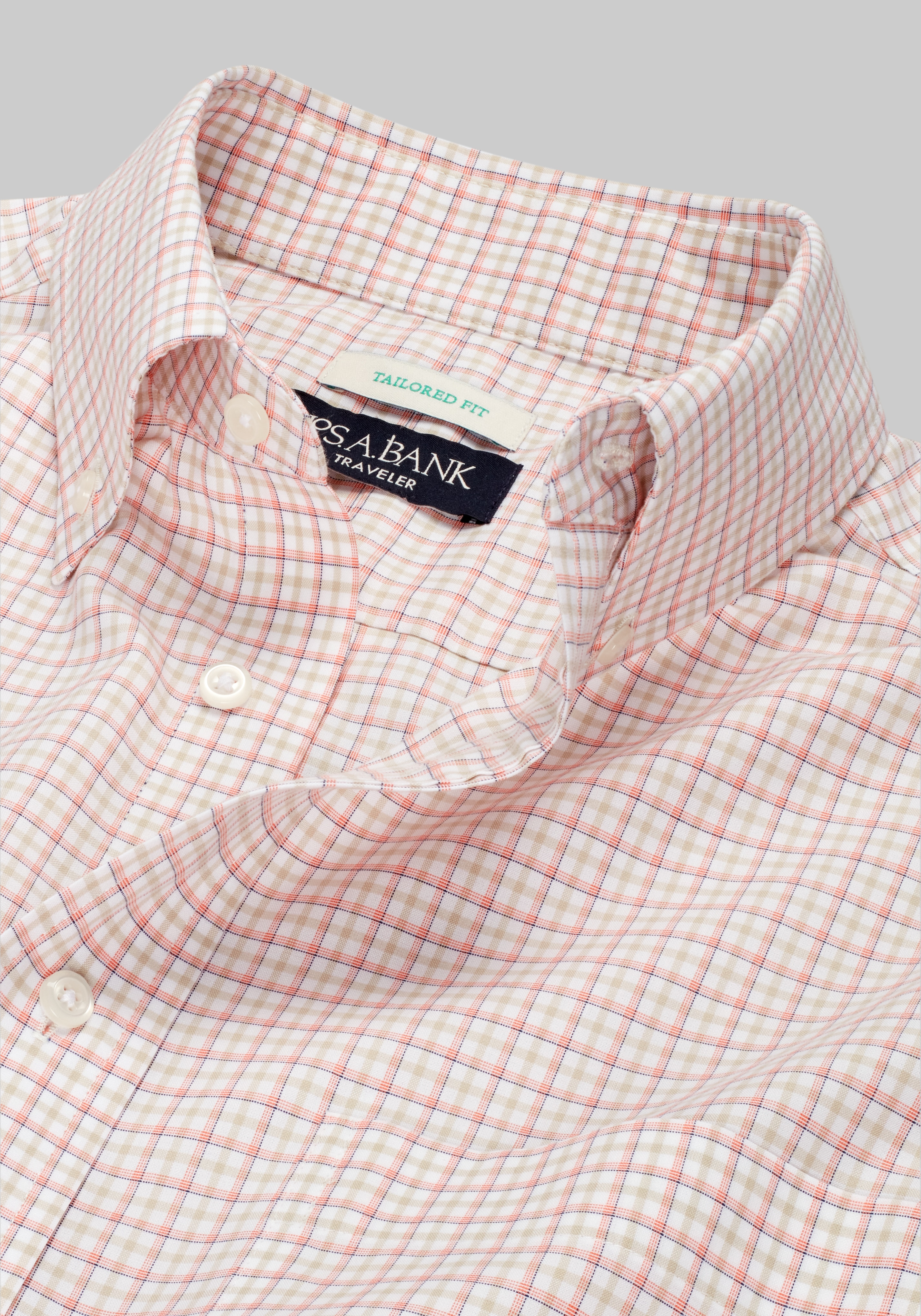 Traveler® Collection Tailored Fit Button-Down Collar Plaid Dress Shirt