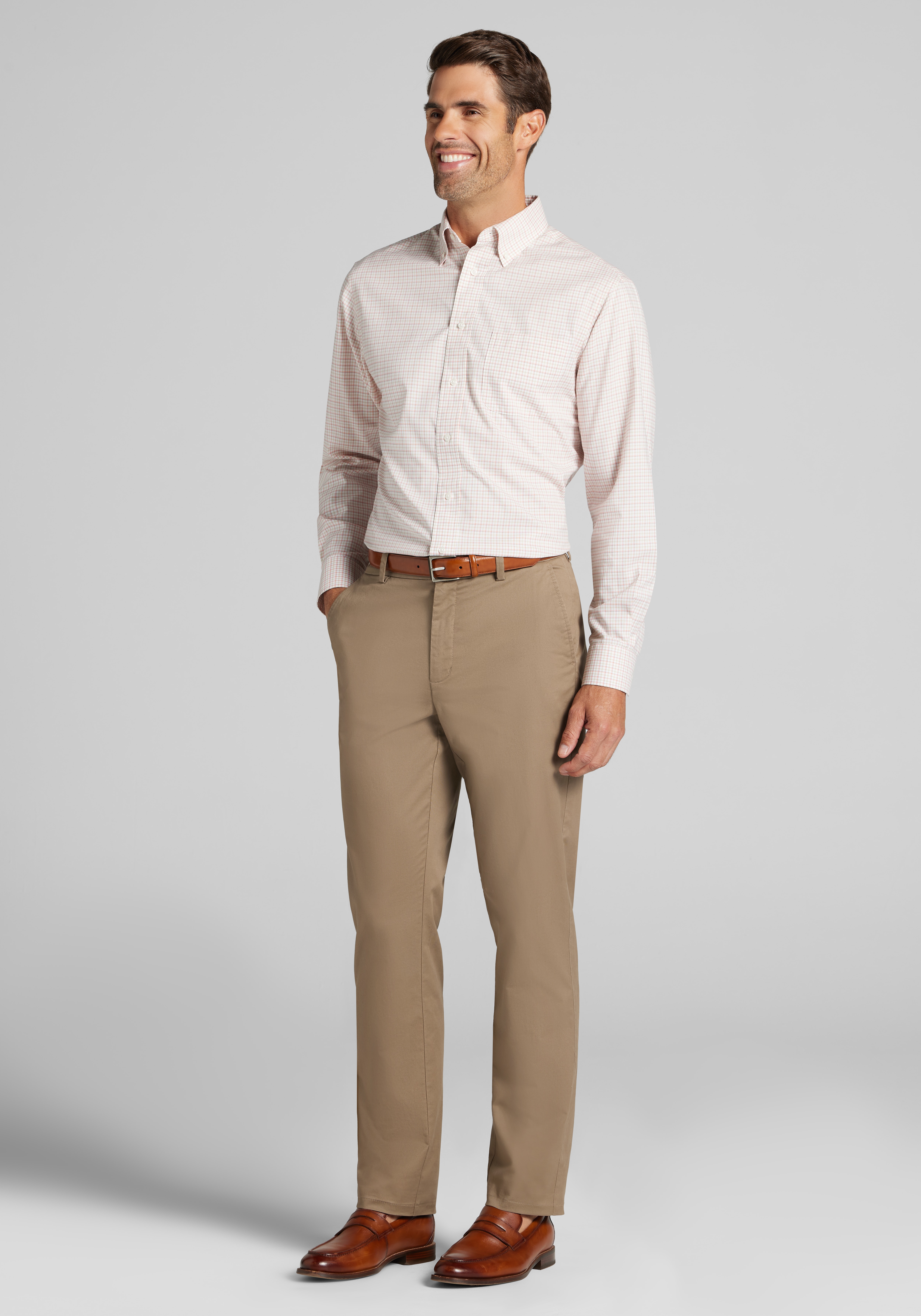Traveler® Collection Tailored Fit Button-Down Collar Plaid Dress Shirt