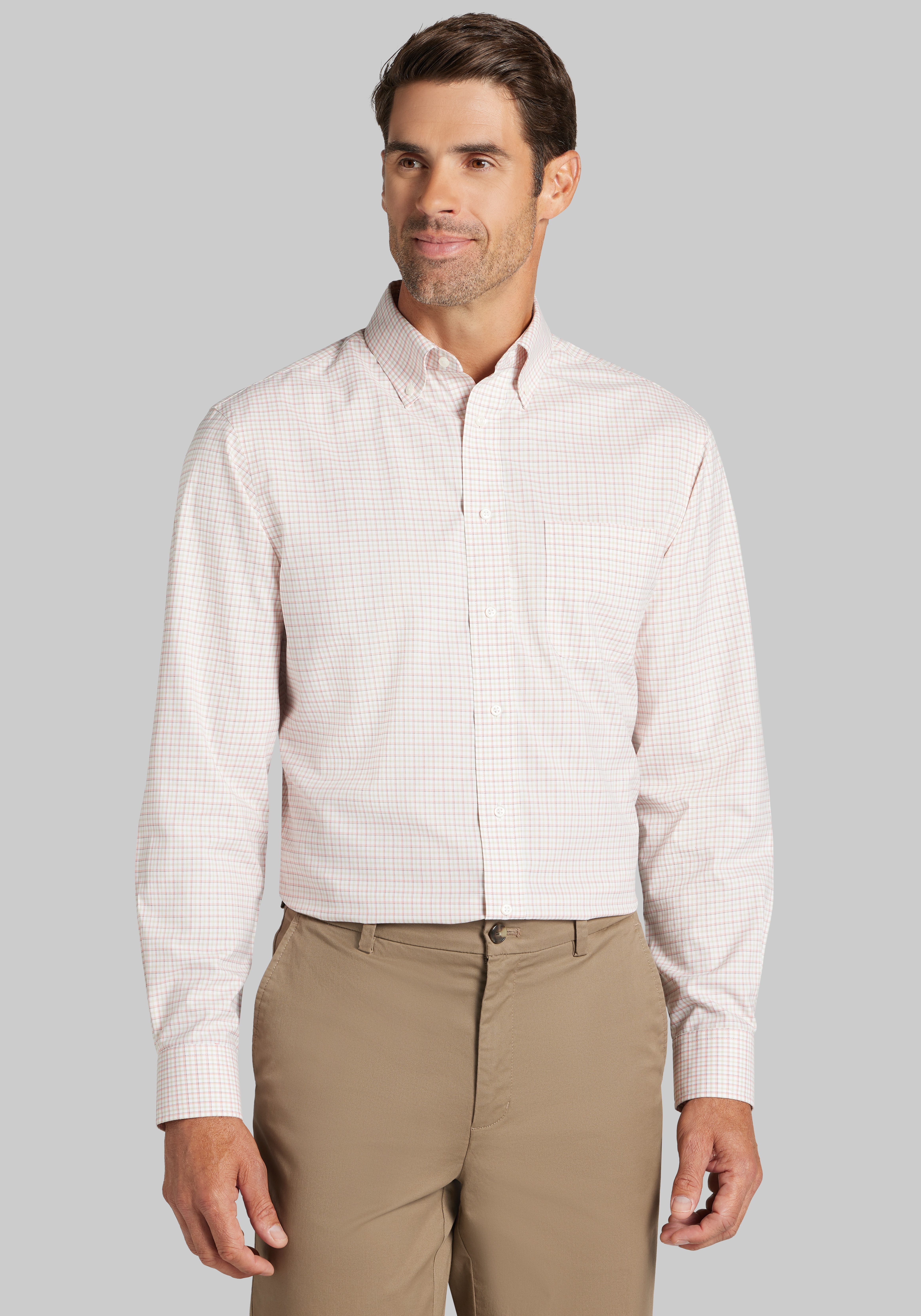 Men's Dress Shirts, Traveler® Collection Tailored Fit Button-Down Collar Plaid Dress Shirt - Jos A Bank