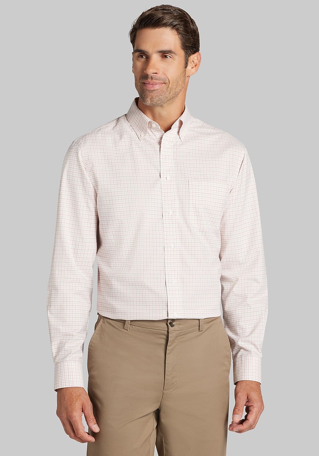 Traveler® Collection Tailored Fit Button-Down Collar Plaid Dress Shirt