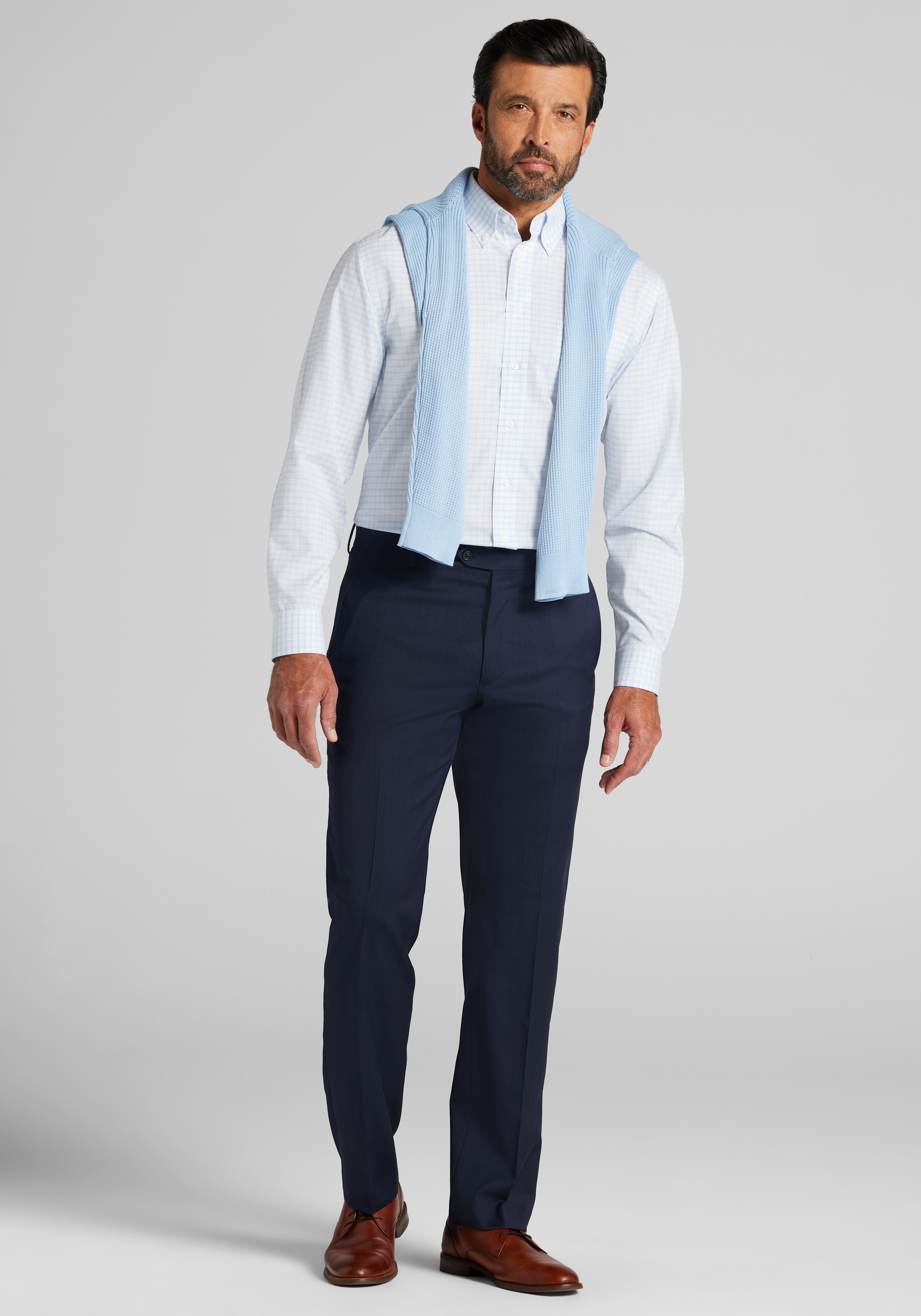 Traveler® Collection Traditional Fit Button-Down Collar Plaid Dress Shirt