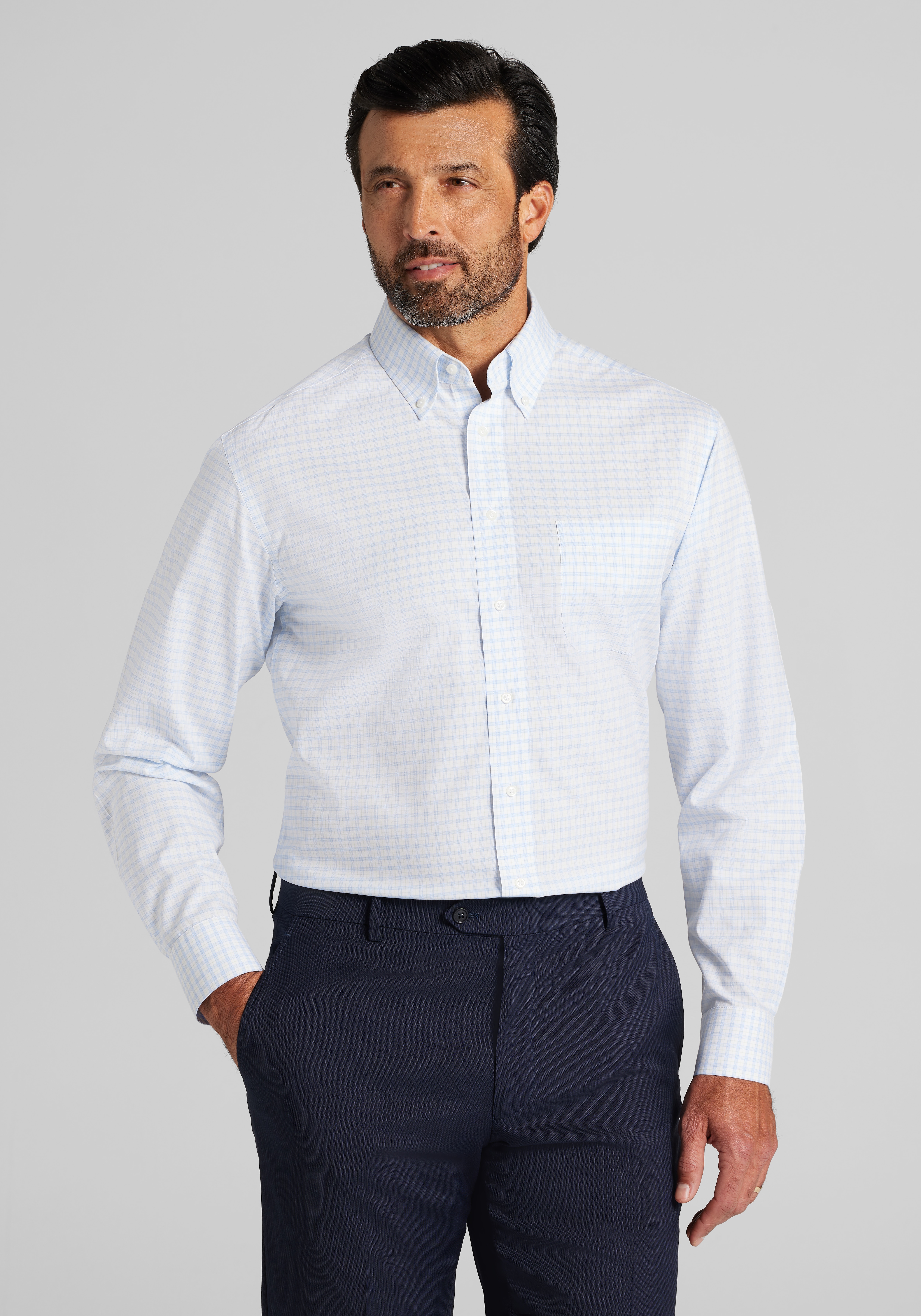 Men's Dress Shirts, Traveler? Collection Traditional Fit Button-Down Collar Plaid Dress Shirt - Jos A Bank