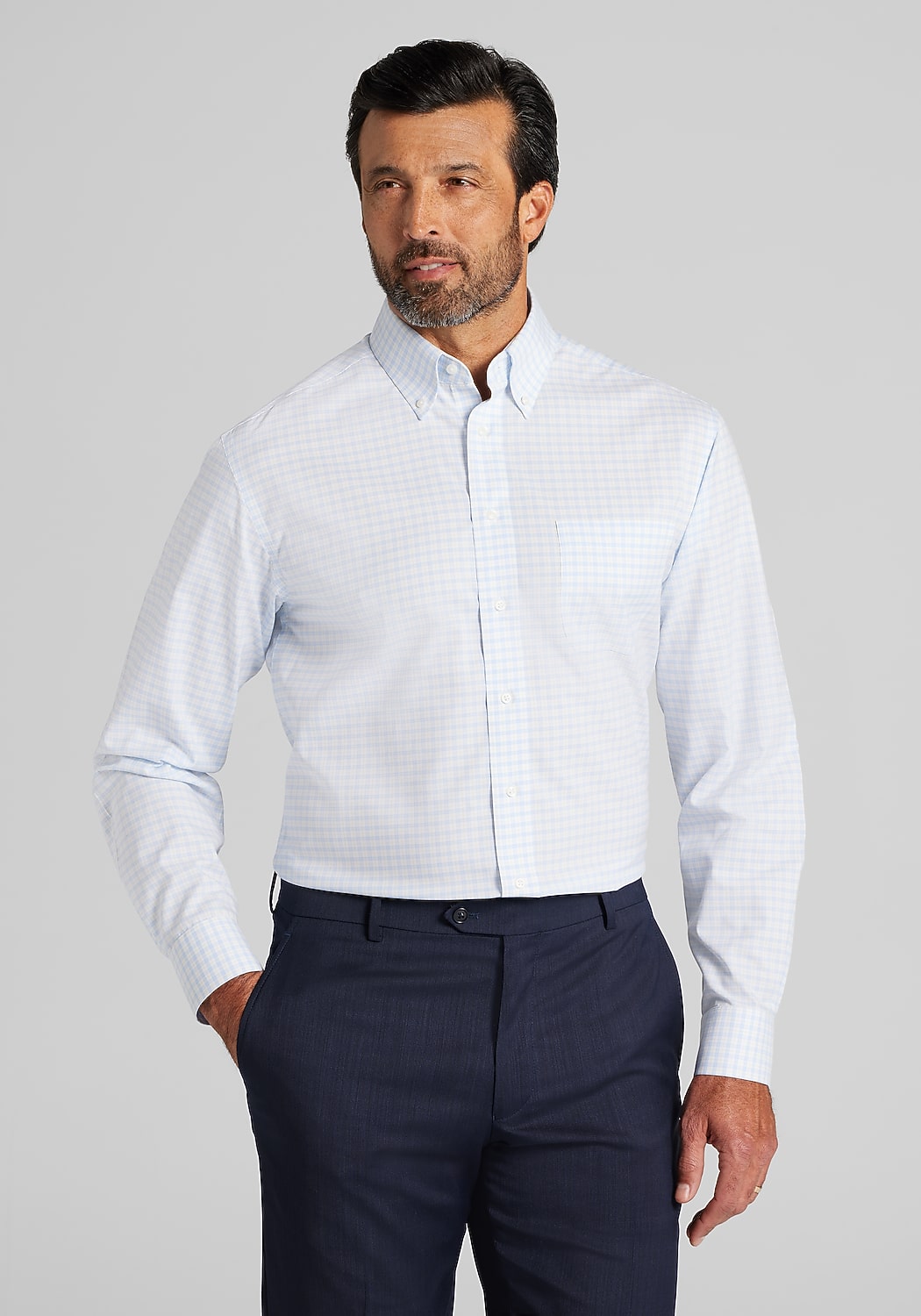 Traveler? Collection Traditional Fit Button-Down Collar Plaid Dress Shirt