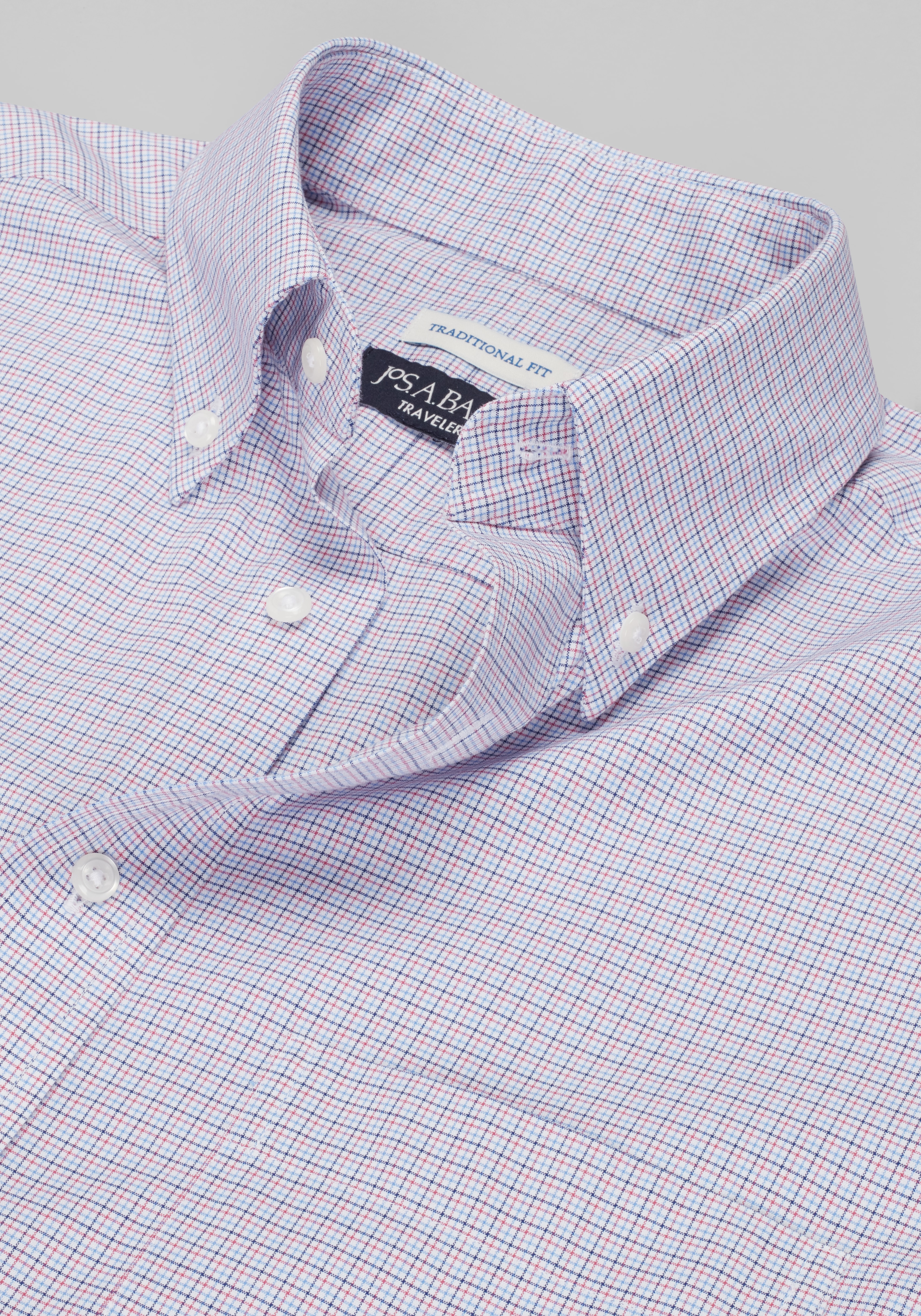 Traveler® Traditional Fit Mini Plaid Dress Shirt
