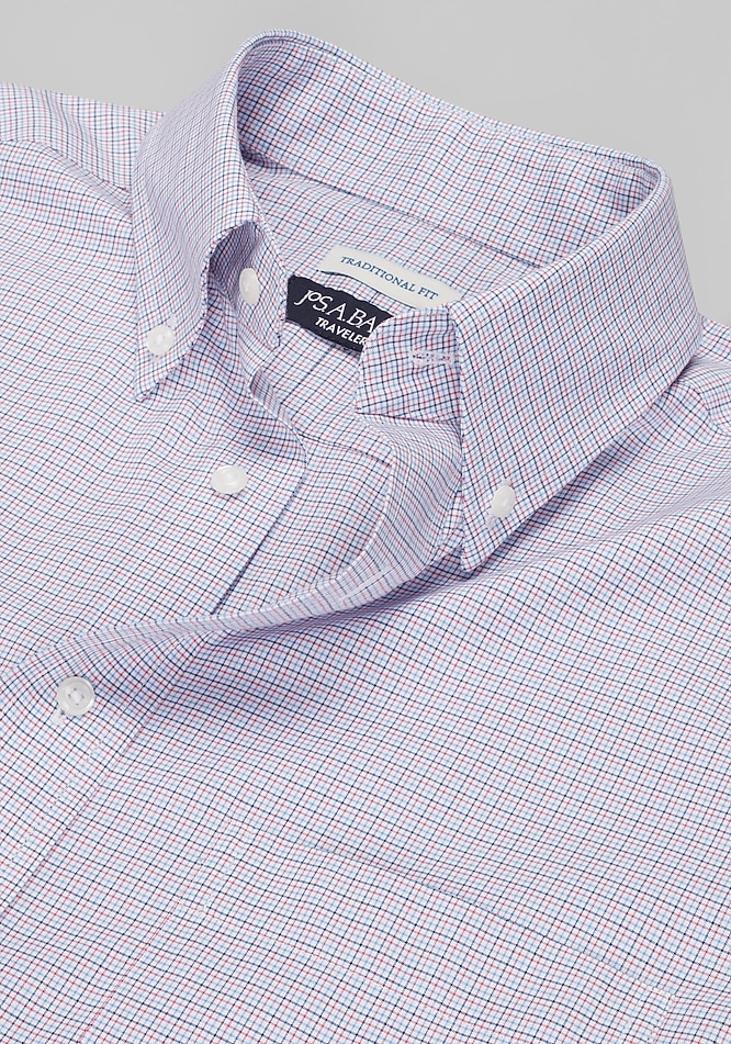 Traveler® Traditional Fit Mini Plaid Dress Shirt - Traveler Dress