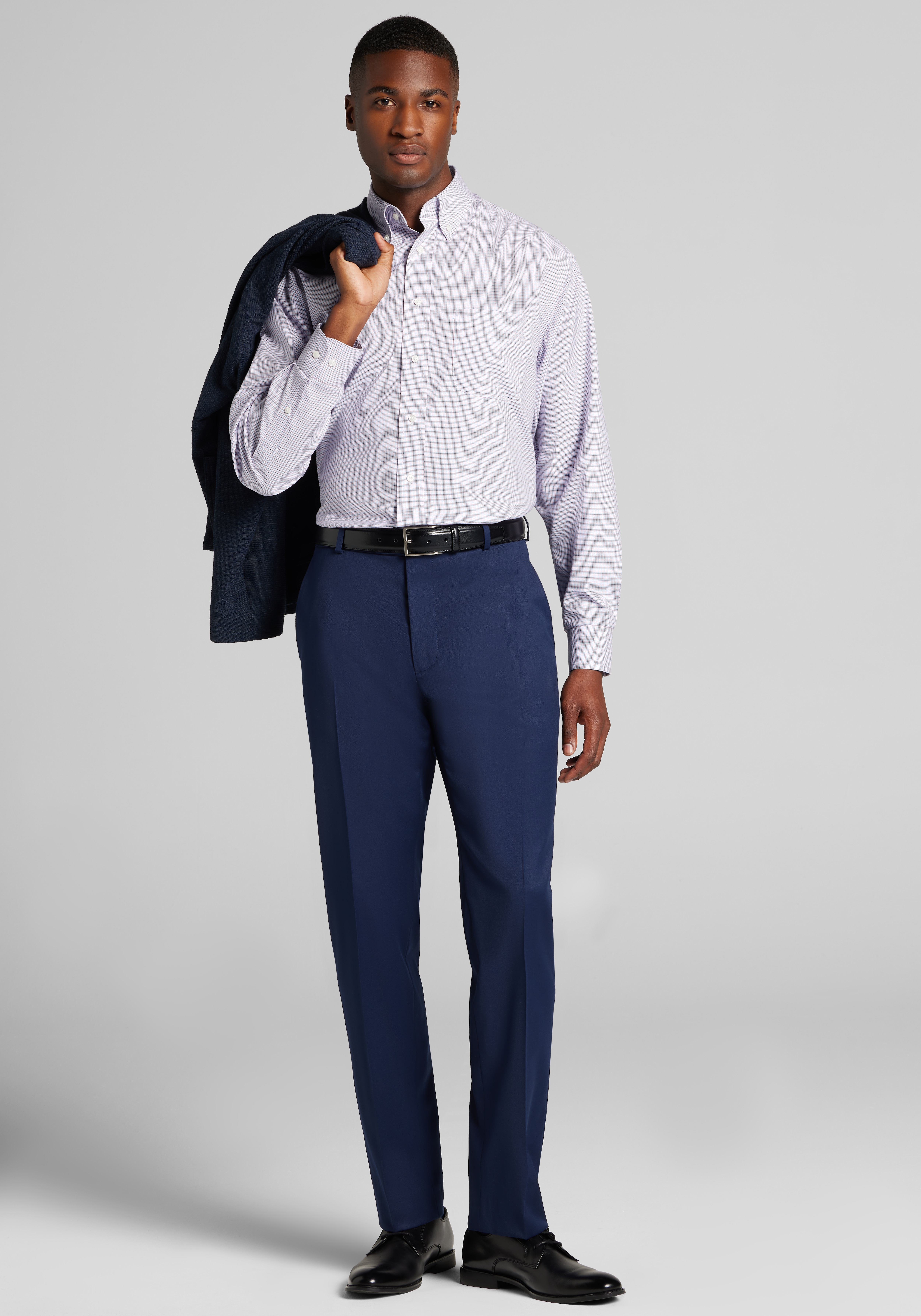 Traveler® Traditional Fit Mini Plaid Dress Shirt