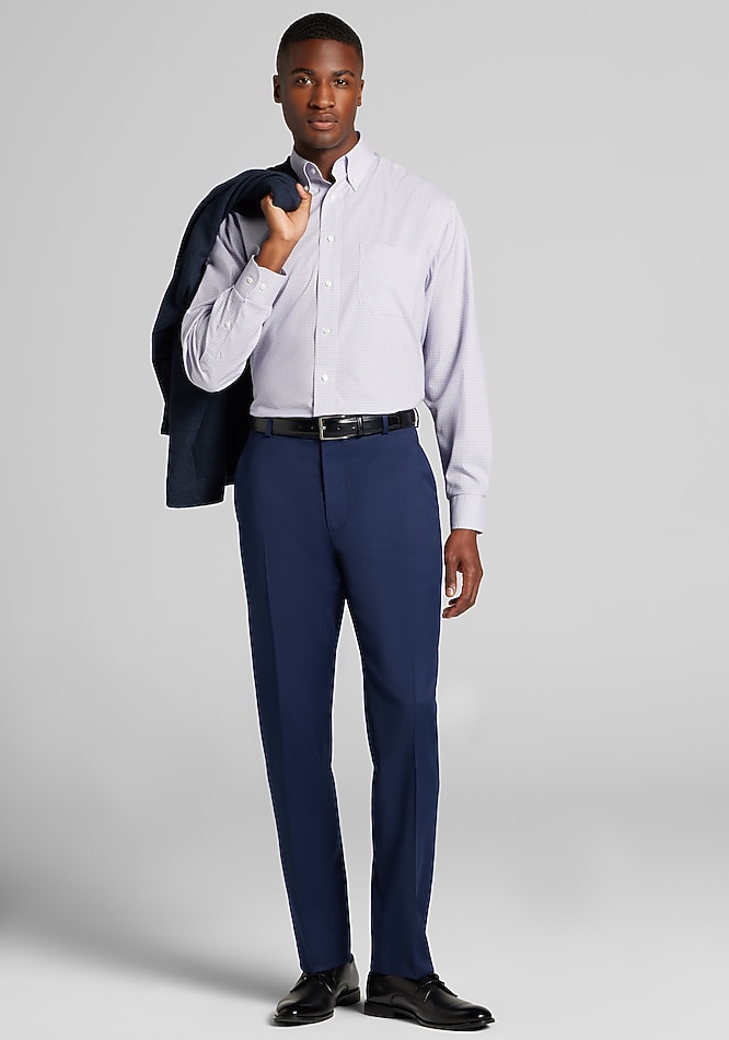 Traveler® Traditional Fit Mini Plaid Dress Shirt - Traveler Dress