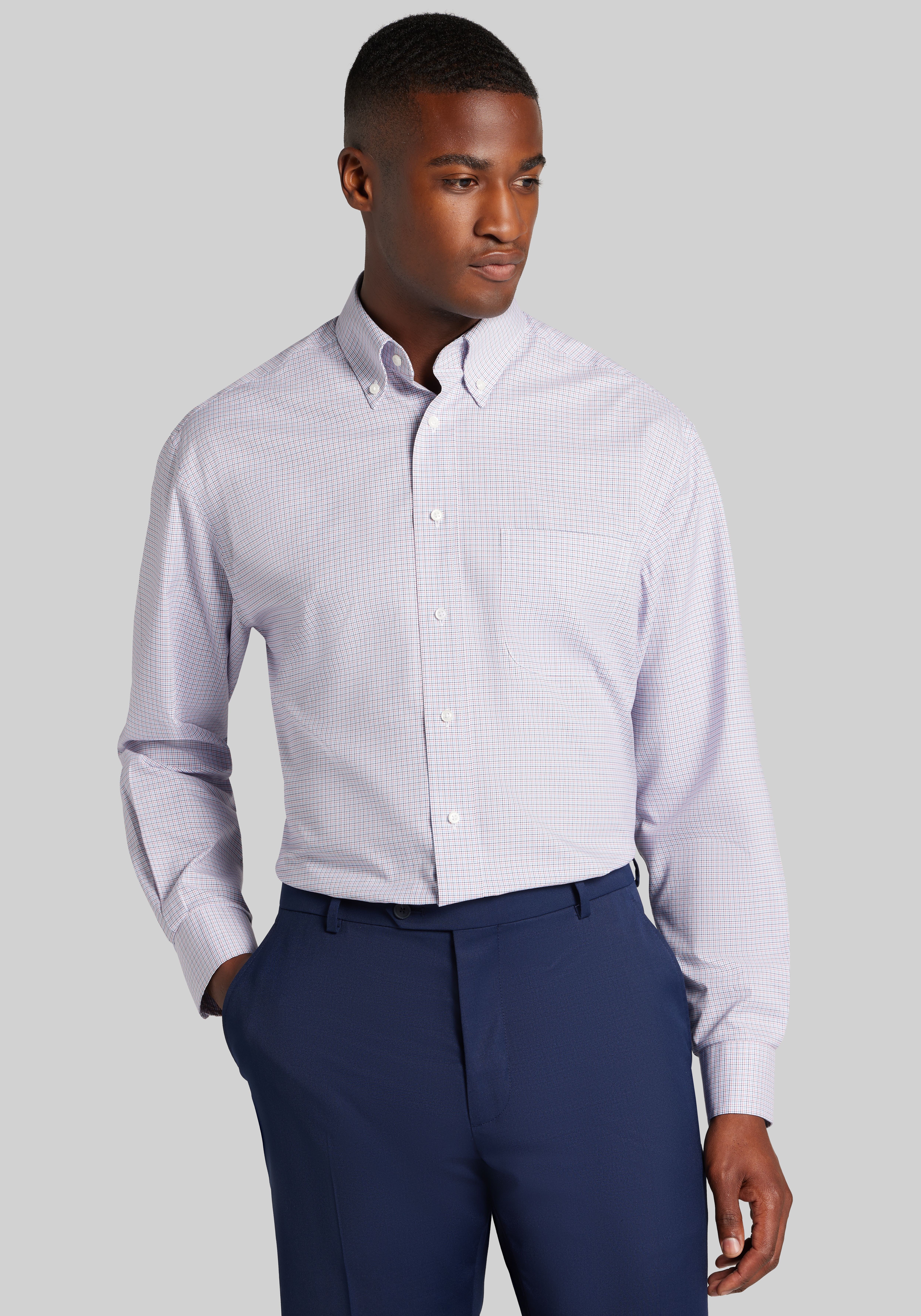 Men's Dress Shirts, Traveler® Traditional Fit Mini Plaid Dress Shirt - Jos A Bank