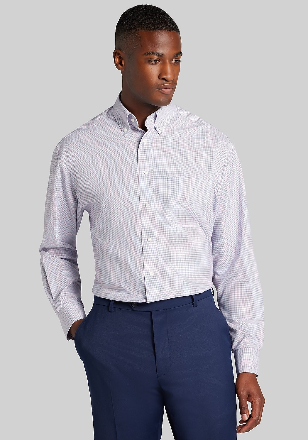 Traveler® Traditional Fit Mini Plaid Dress Shirt - Big & Tall