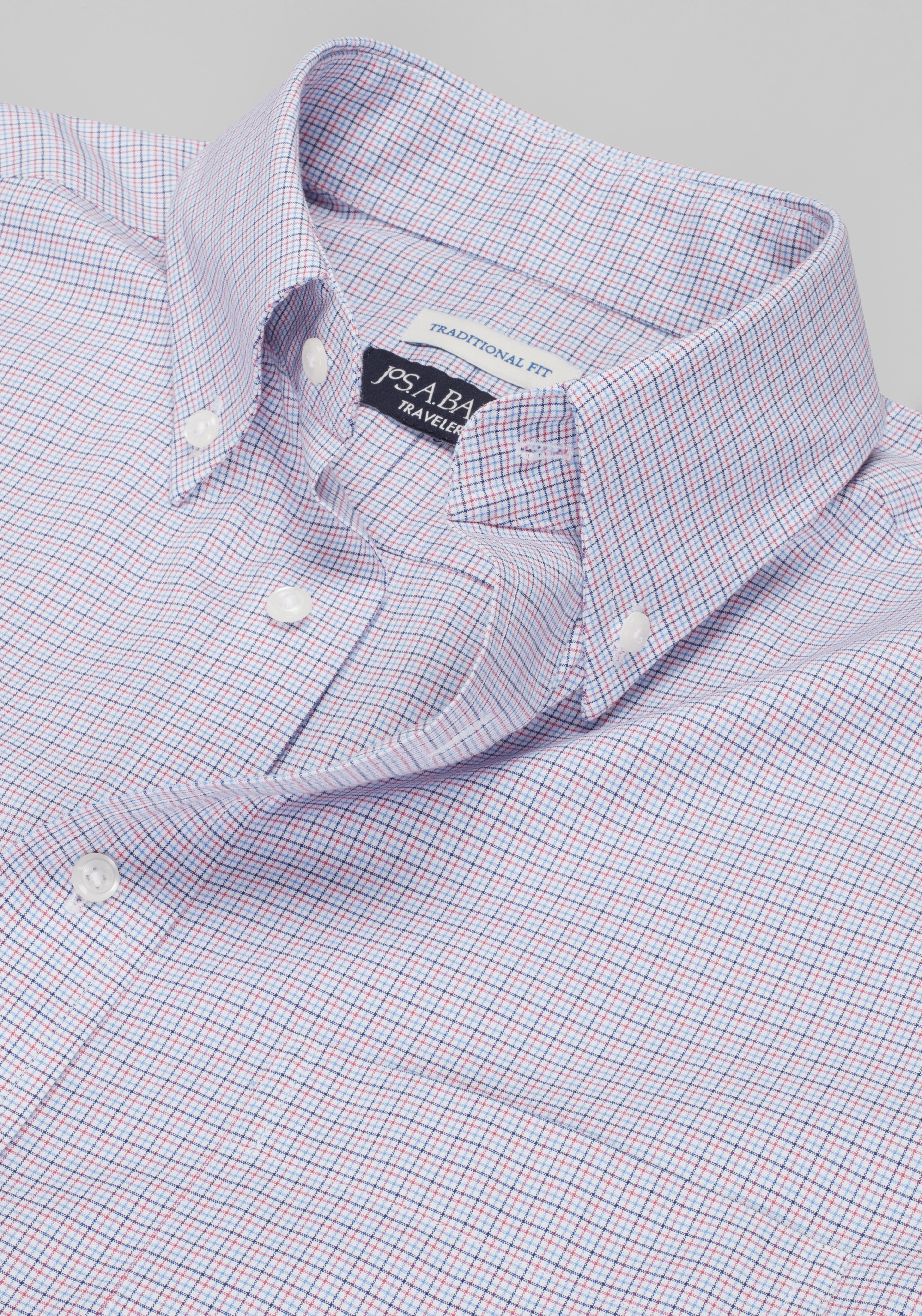 Traveler® Traditional Fit Mini Plaid Dress Shirt