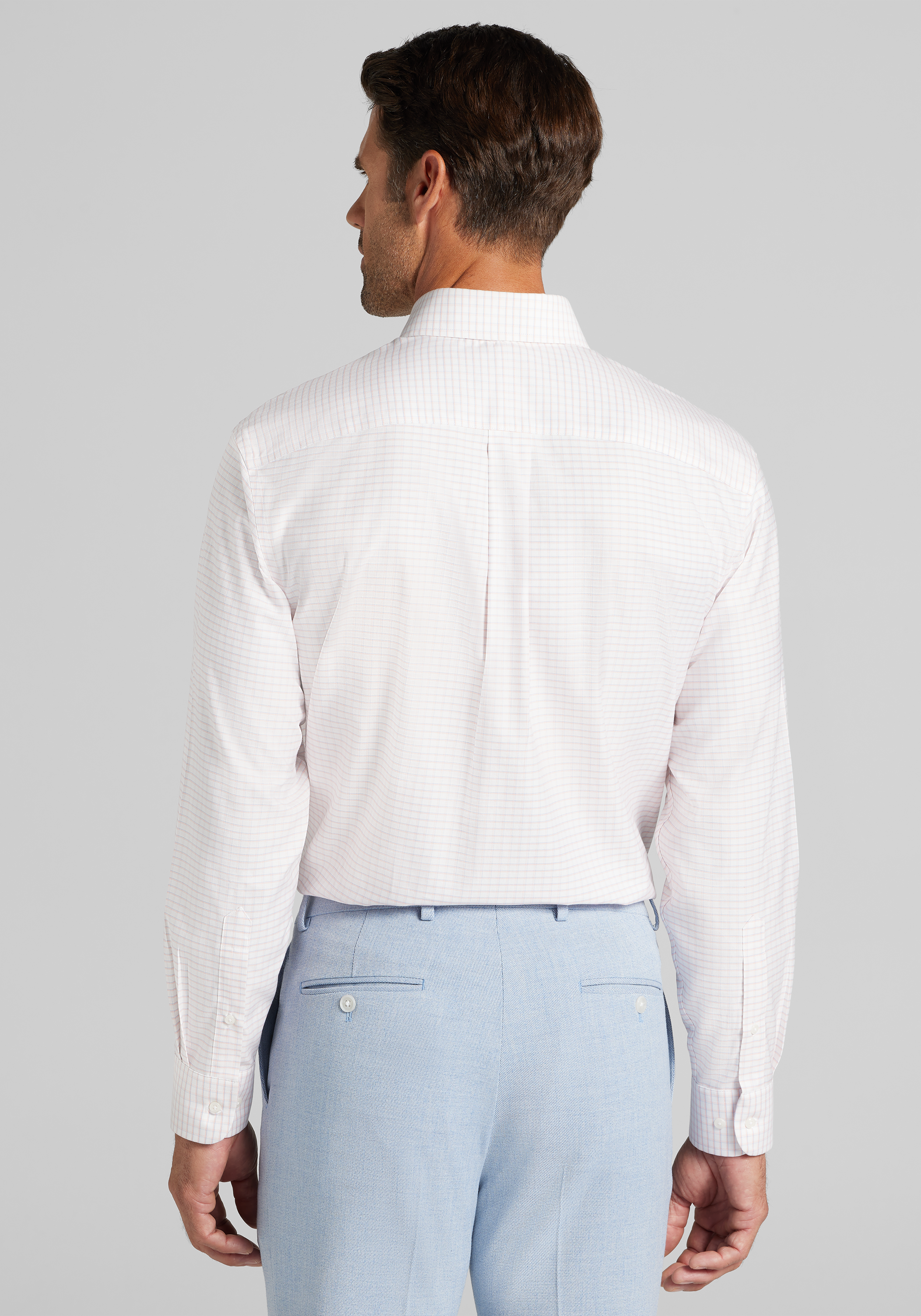 Traveler® Collection Traditional Fit Button-Down Collar Grid Dress Shirt