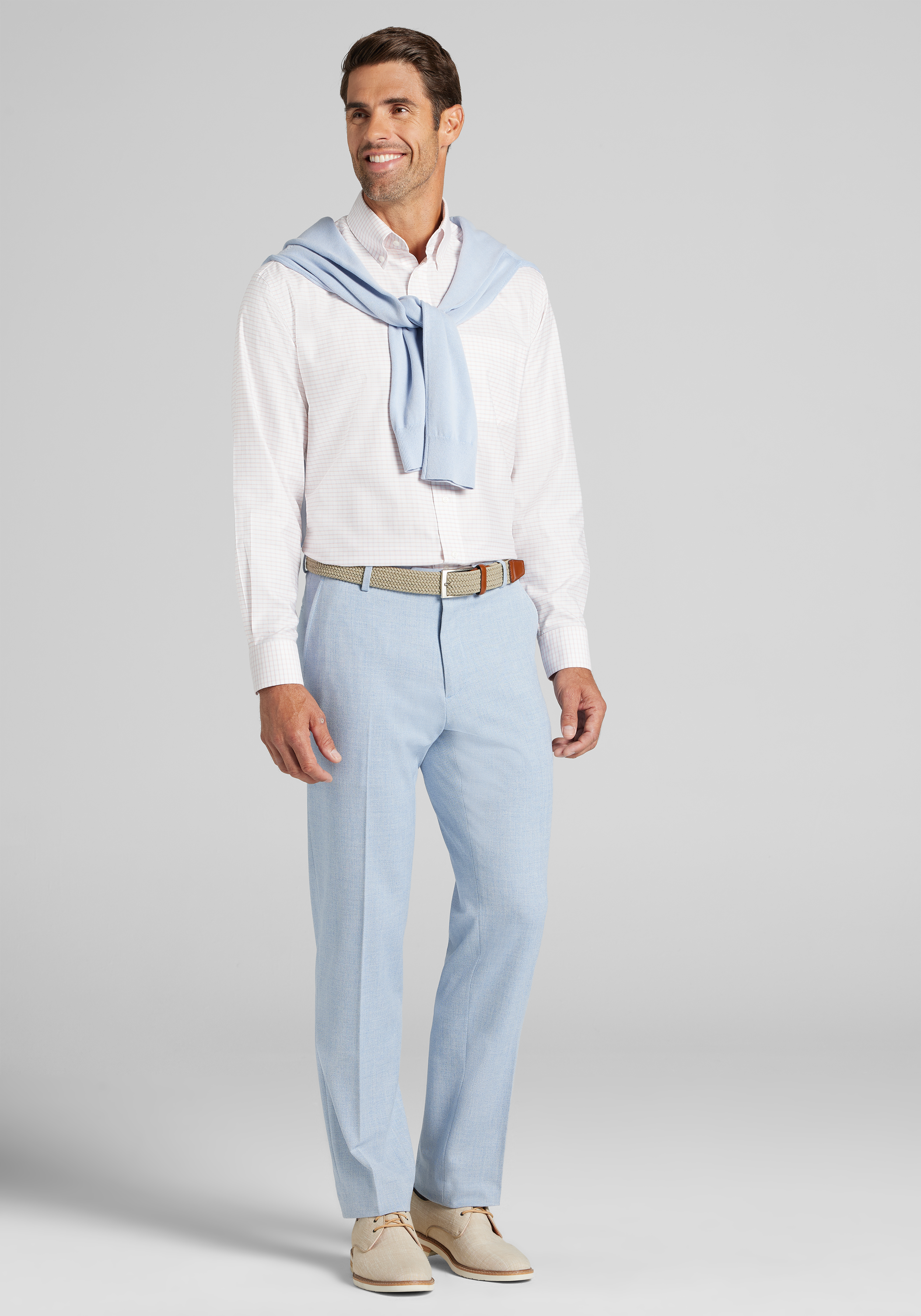 Traveler® Collection Traditional Fit Button-Down Collar Grid Dress Shirt