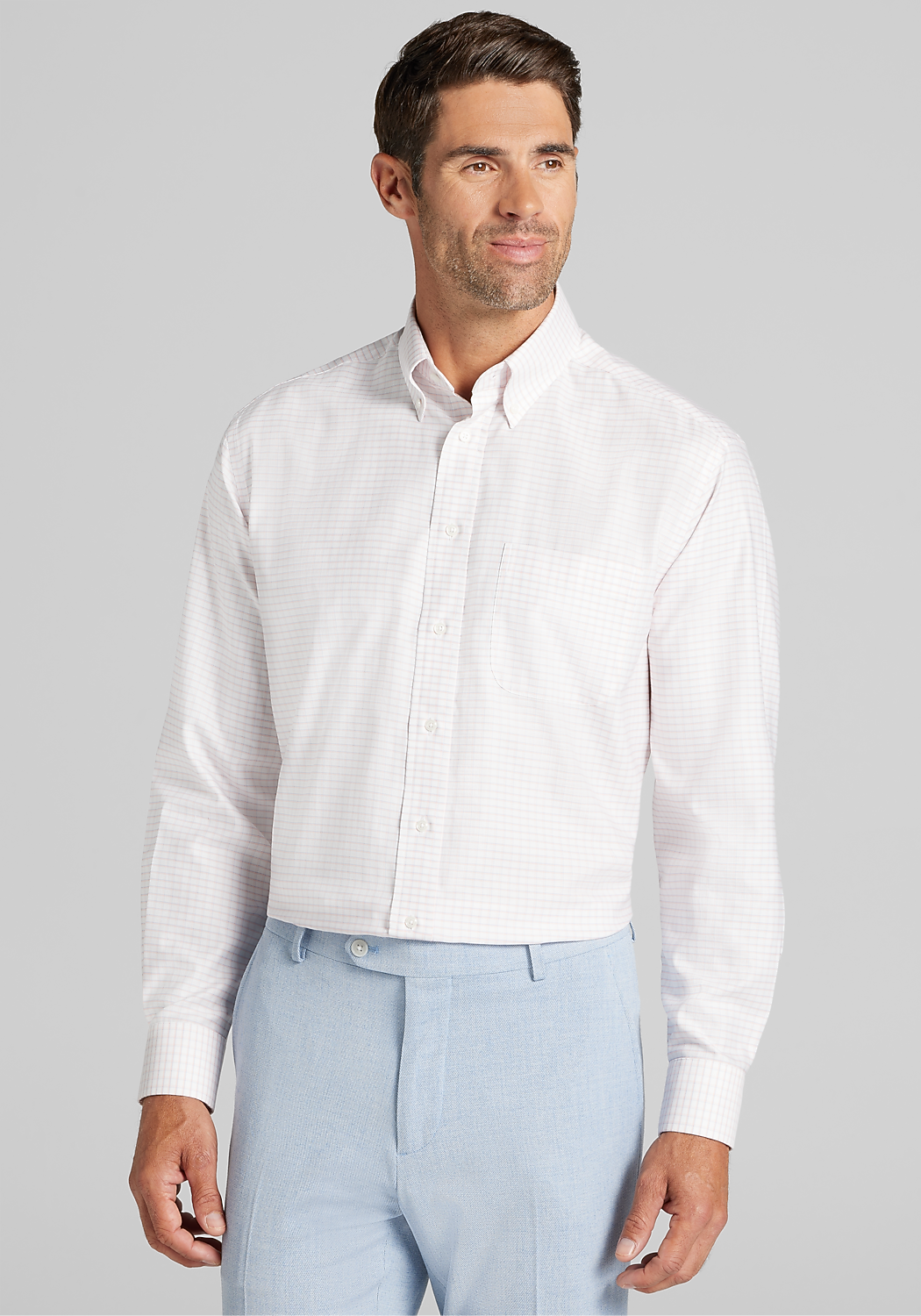 Traveler® Collection Traditional Fit Button-Down Collar Grid Dress Shirt