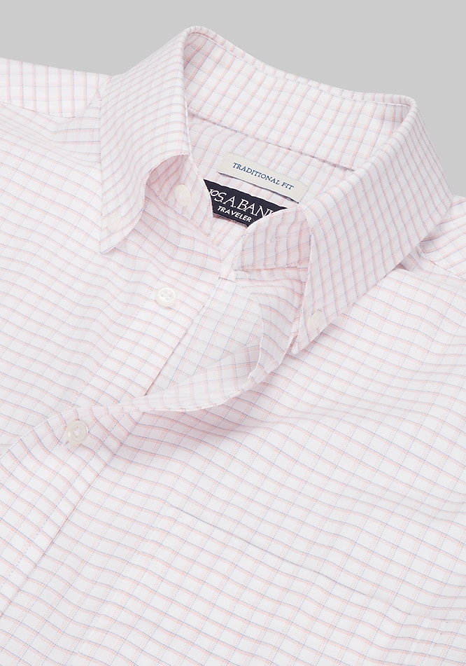 missionary dress shirts Men's Traveler Collection Traditional Fit Button-Down Collar Grid Dress Shirt at Jos. A. Bank, Light Orange, Size 17 1/2 X 32/33