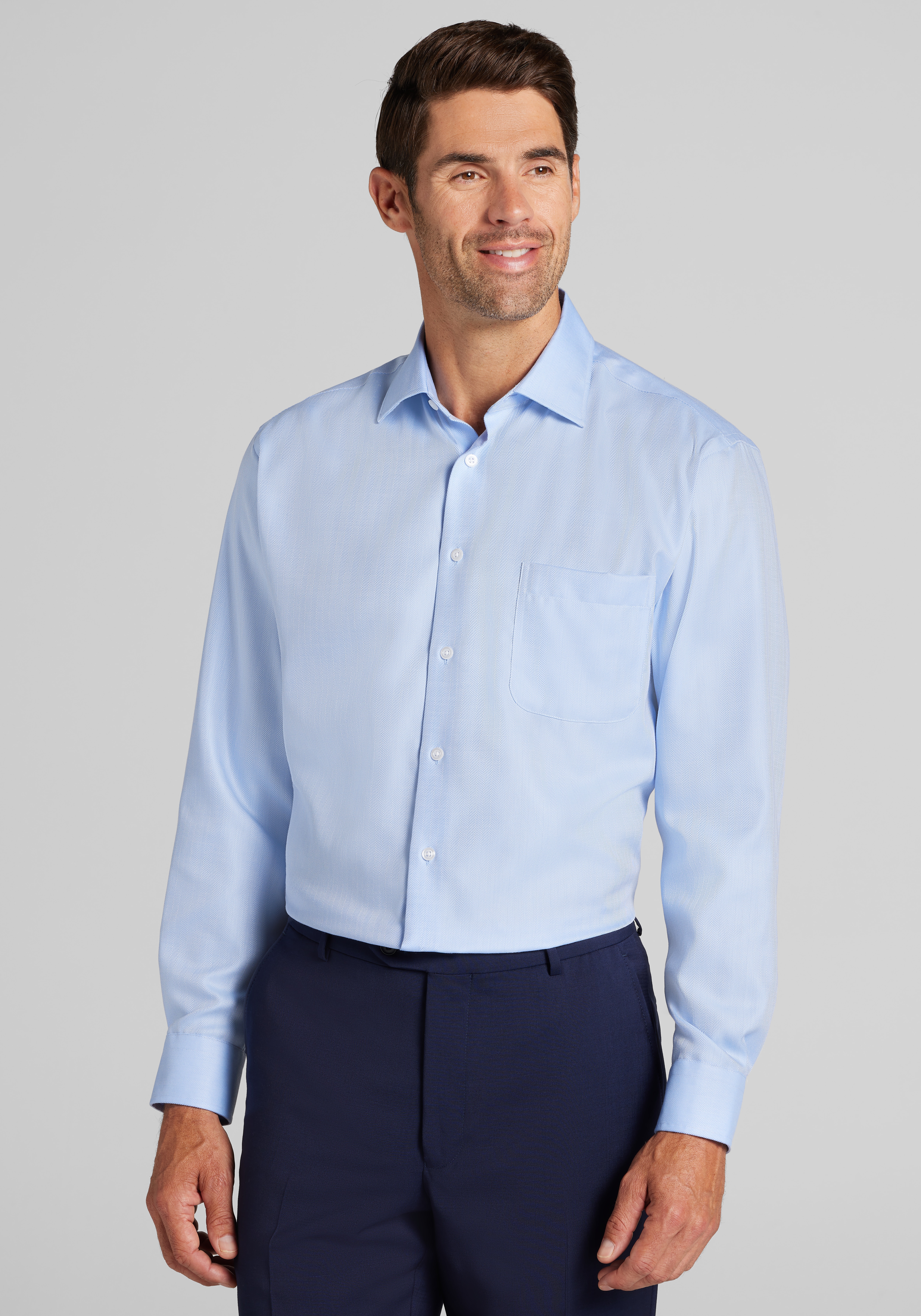 Men's Dress Shirts, Reserve Collection Traditional Fit Spread Collar Herringbone Dress Shirt - Jos A Bank