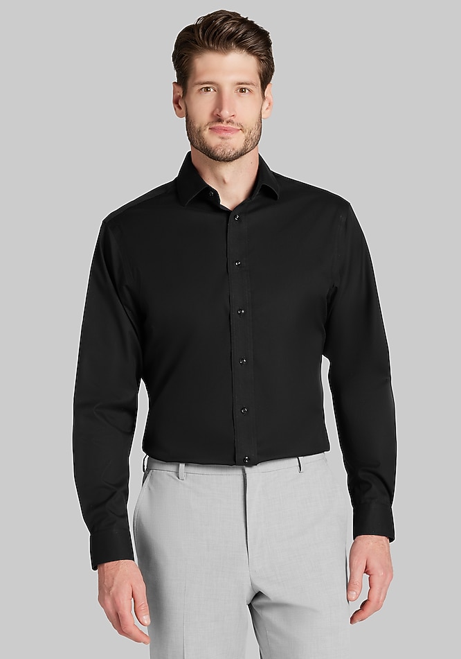 Men's Big & Tall Traveler Collection Tailored Fit Spread Collar Solid Dress Shirt at Jos. A. Bank, Black, Size 18 1/2 X 35