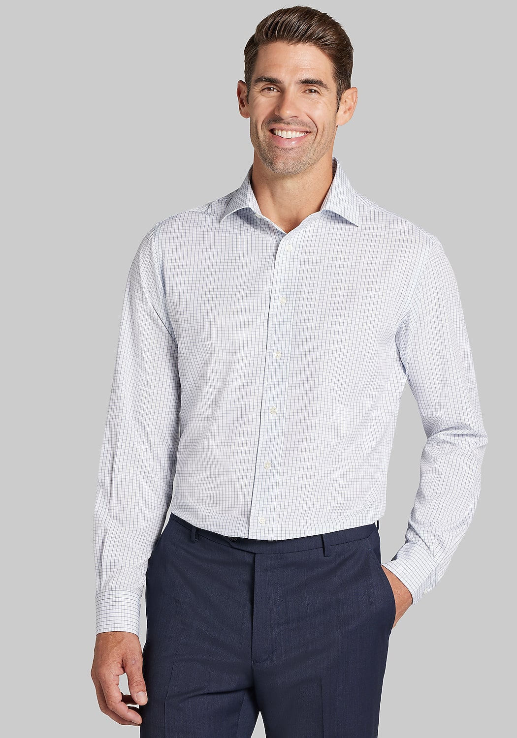 1905 Collection Tailored Fit Grid Dress Shirt